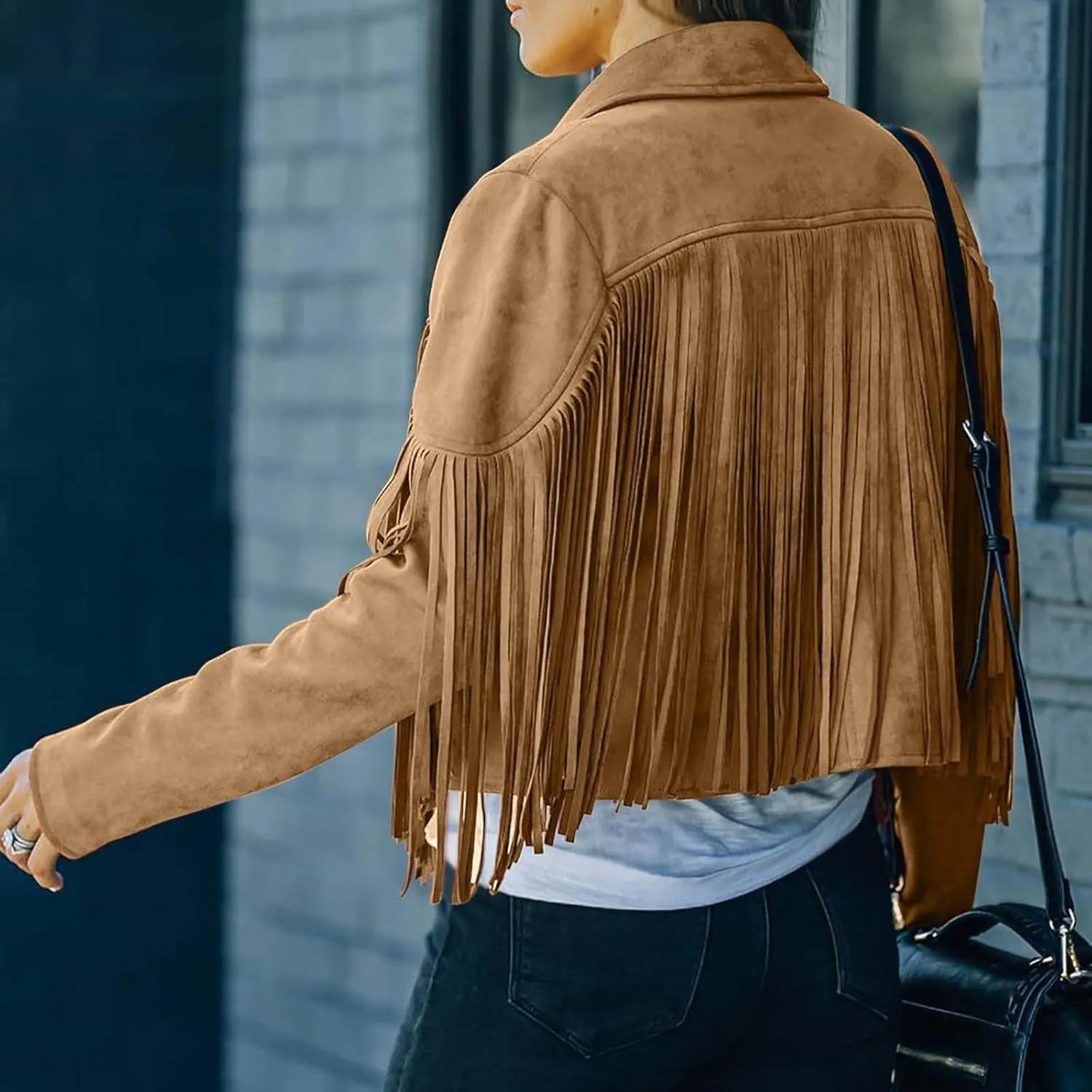 Western Jackets for Women Casual Faux Leather Jacket Motorcycle Jacket Fringe Cropped Jacket Tassel Suede Moto Jacket