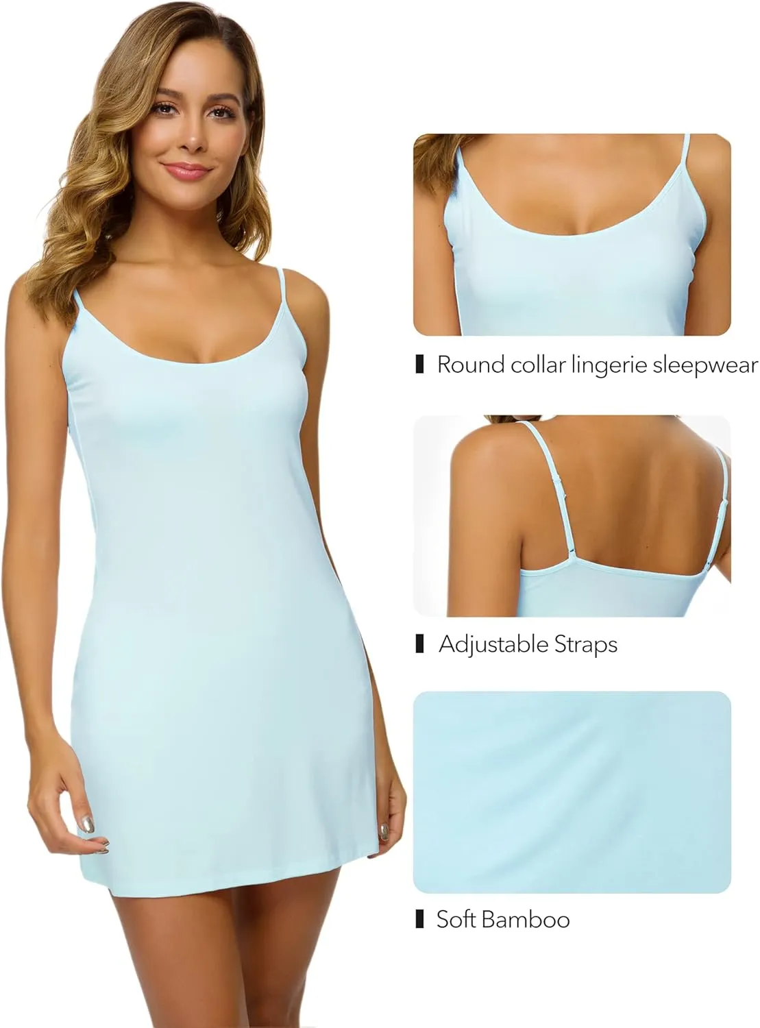 WiWi Slip Dress for Women Viscose from Bamboo Spaghetti Strap Lingerie Sexy Nightgowns Plus Size Sleep Chemise S-4X