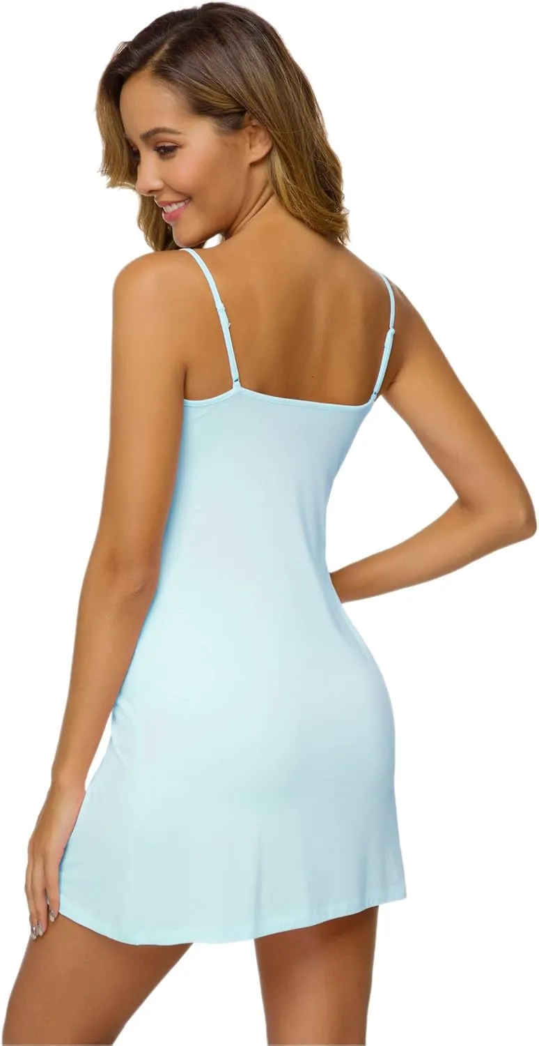 WiWi Slip Dress for Women Viscose from Bamboo Spaghetti Strap Lingerie Sexy Nightgowns Plus Size Sleep Chemise S-4X