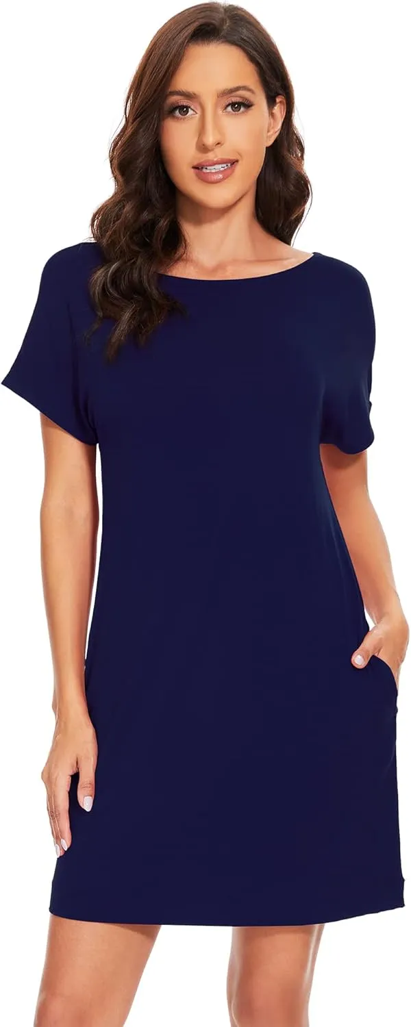 WiWi Womens Viscose from Bamboo Nightgowns Soft Short Sleeve Sleep Shirt Lightweight Cool Nightshirt Pajama Dress S-XXL