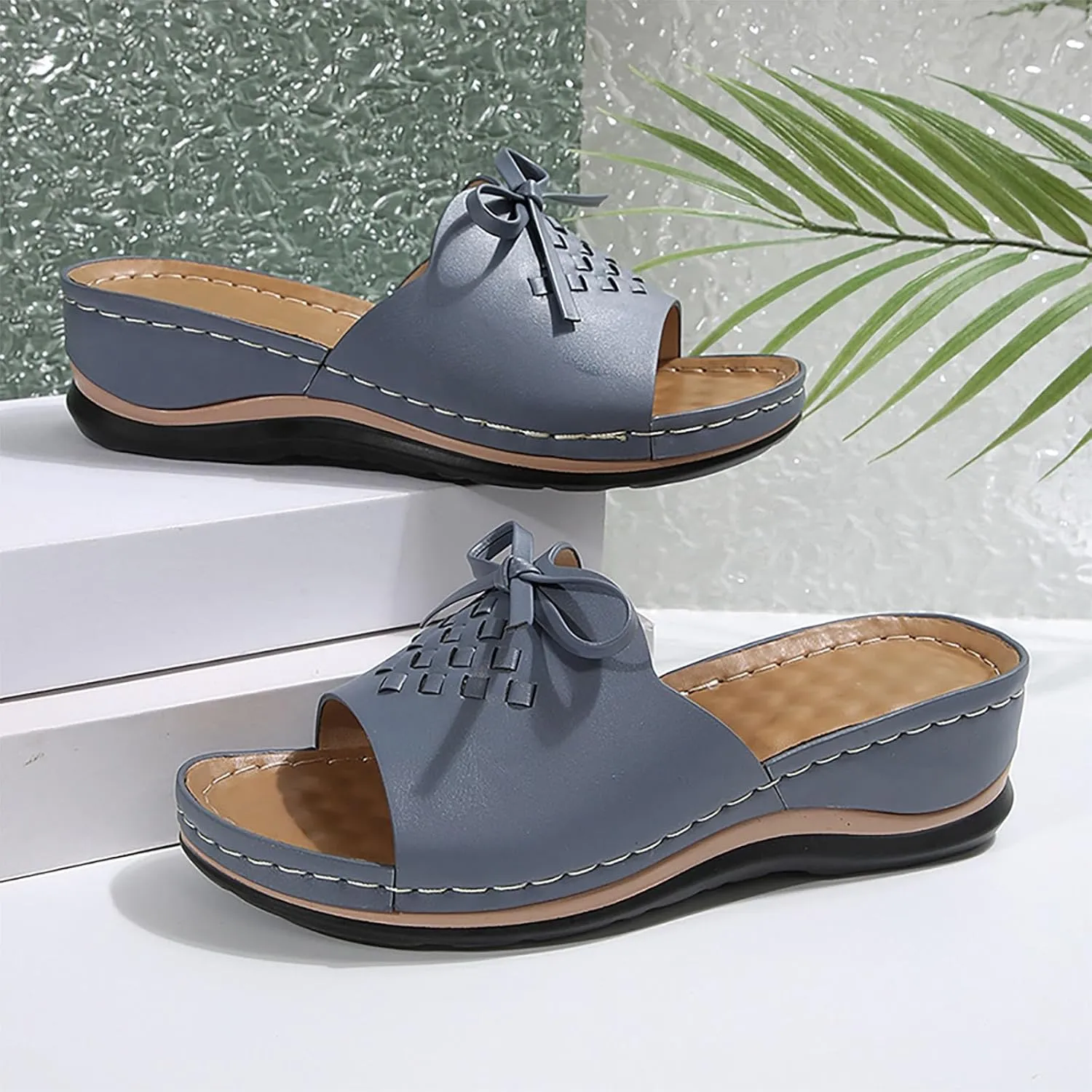 Women Arch Support Slides Comfort Walking Sandal Dressy Casual Bow Orthotic Slip on Sandals Orthopedic Sandales