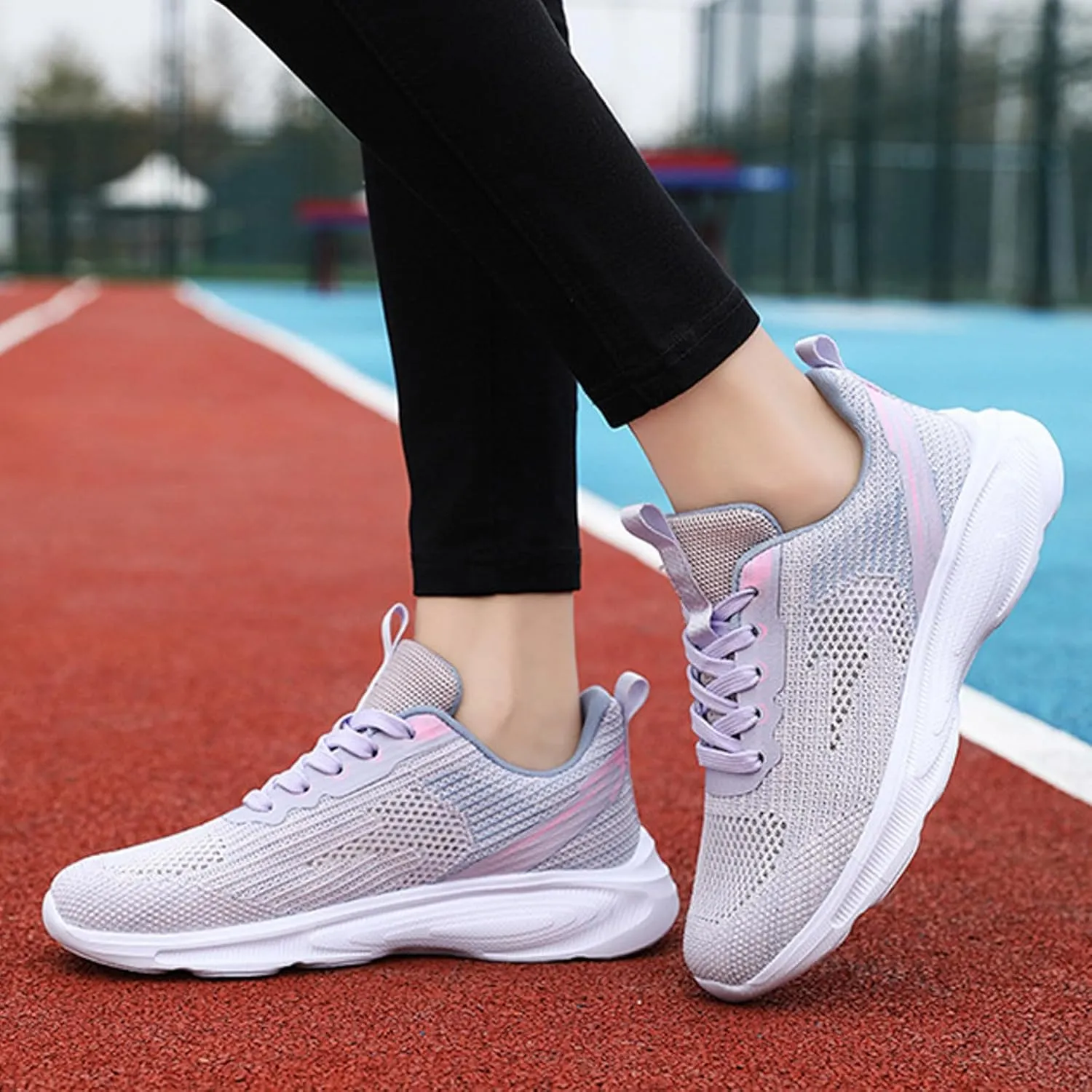 Women Breathable Mesh Tennis Shoes Running Sneaker Lace-Up Walking Shoes Non Slip Workout Shoes for Indoor Outdoor Gym