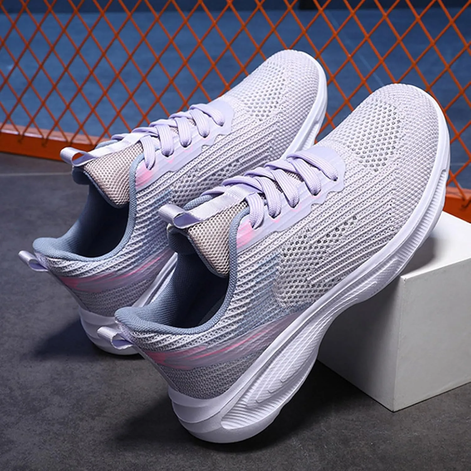 Women Breathable Mesh Tennis Shoes Running Sneaker Lace-Up Walking Shoes Non Slip Workout Shoes for Indoor Outdoor Gym