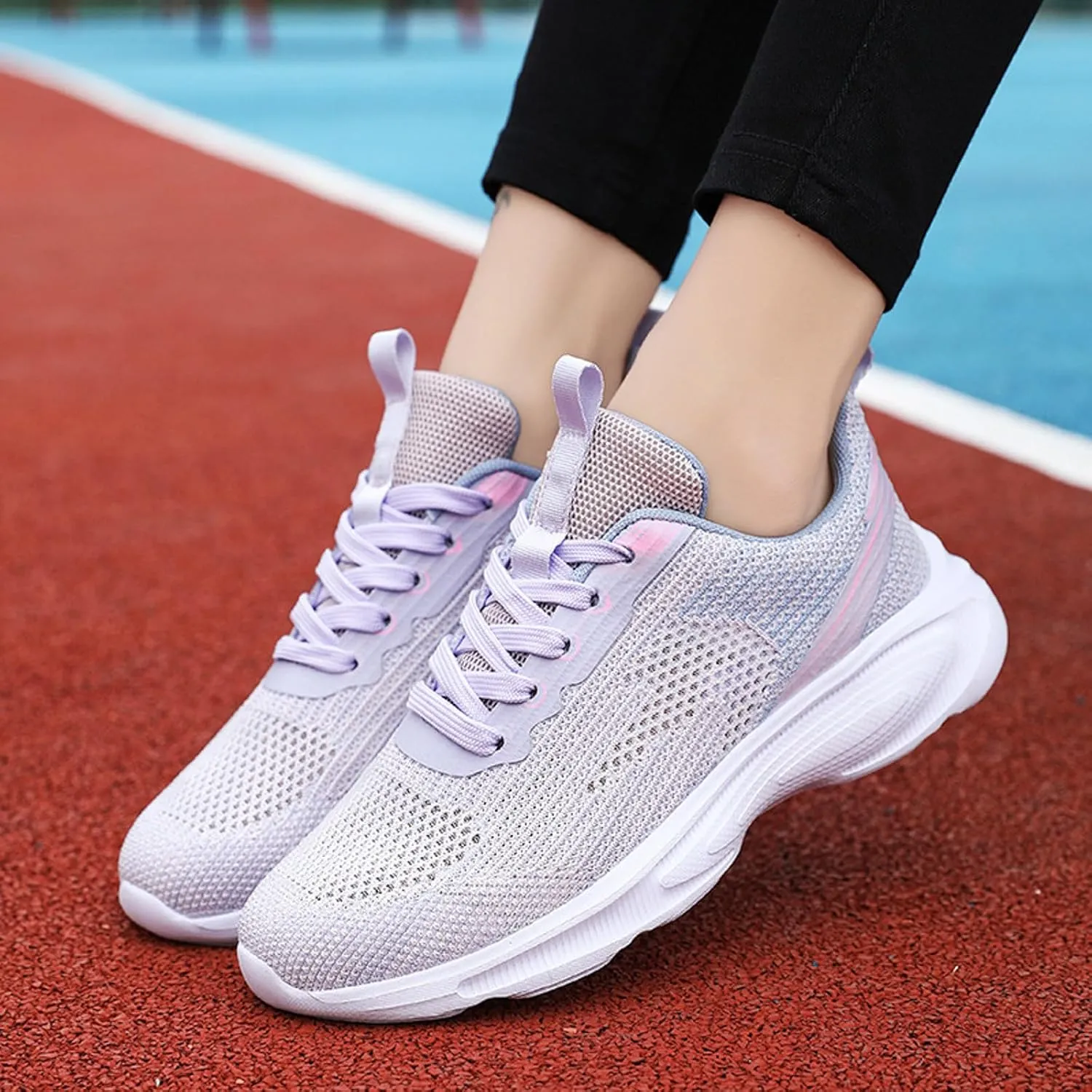 Women Breathable Mesh Tennis Shoes Running Sneaker Lace-Up Walking Shoes Non Slip Workout Shoes for Indoor Outdoor Gym