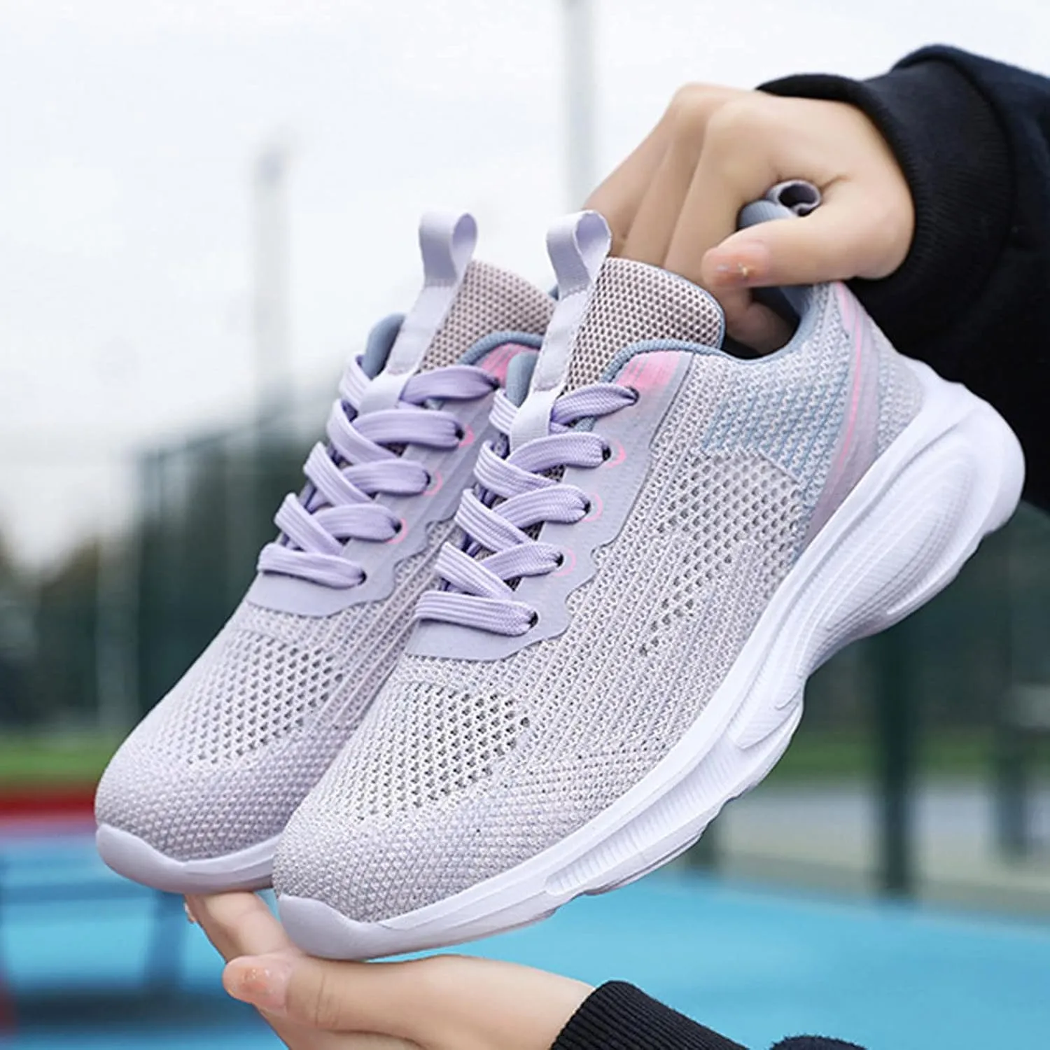 Women Breathable Mesh Tennis Shoes Running Sneaker Lace-Up Walking Shoes Non Slip Workout Shoes for Indoor Outdoor Gym