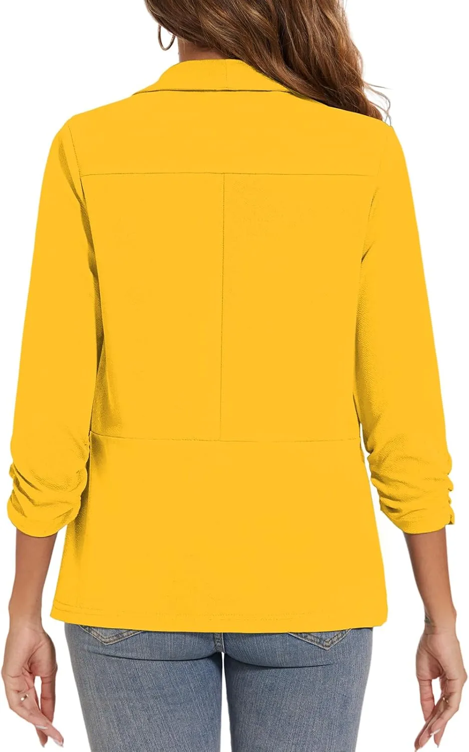 Women Casual Shawl Lapel Work Blazer Ruched 3/4 Sleeve Open Front Business Office Suit Jackets with Pockets