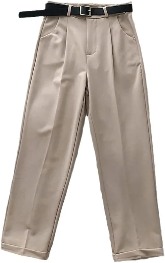 Women High Waist Pants, Casual Loose Vintage with Sashes Suit Pants, Korean Black Curl Harem Pants