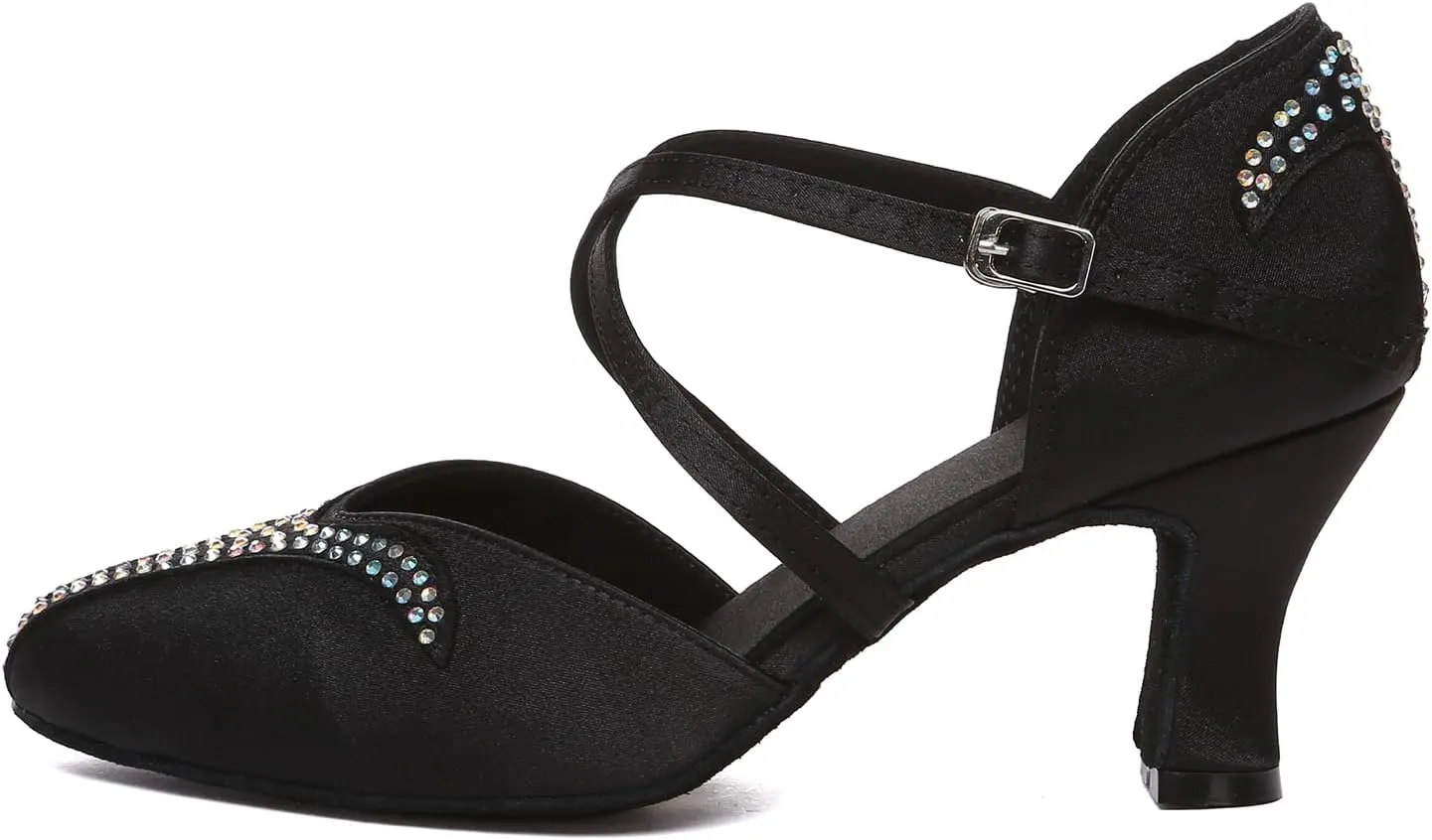 Women Latin Dance Shoes Stain Salsa Tango Ballroom Dancing Shoes Rhinestone Character Shoes