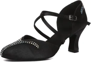 Women Latin Dance Shoes Stain Salsa Tango Ballroom Dancing Shoes Rhinestone Character Shoes