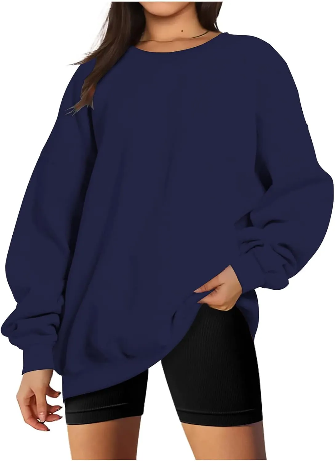 Women Oversized Sweatshirt 2023 Long Sleeve Round Neck Solid Dropped Hoodies Pullover Hoodless Casual Fashion Fall Sweaters