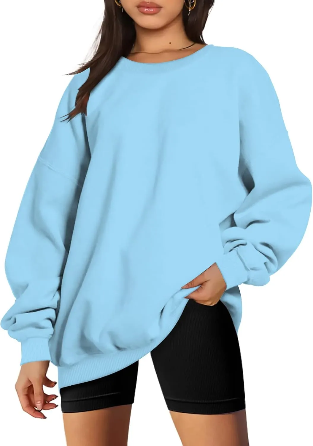 Women Oversized Sweatshirt 2023 Long Sleeve Round Neck Solid Dropped Hoodies Pullover Hoodless Casual Fashion Fall Sweaters