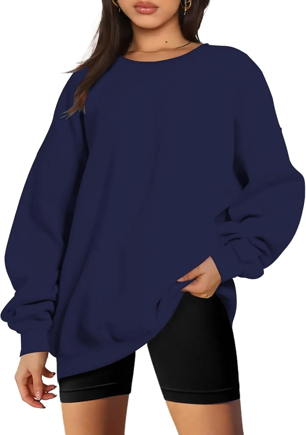 Women Oversized Sweatshirt 2023 Long Sleeve Round Neck Solid Dropped Hoodies Pullover Hoodless Casual Fashion Fall Sweaters
