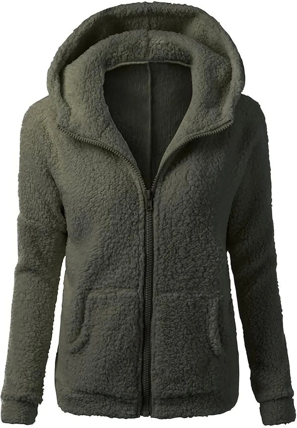 Womens 2023 Winter Long Sleeve Sherpa Jackets Warm Fuzzy Fleece Full Zip Hoodie Coats Plus Size Outerwear with Pockets