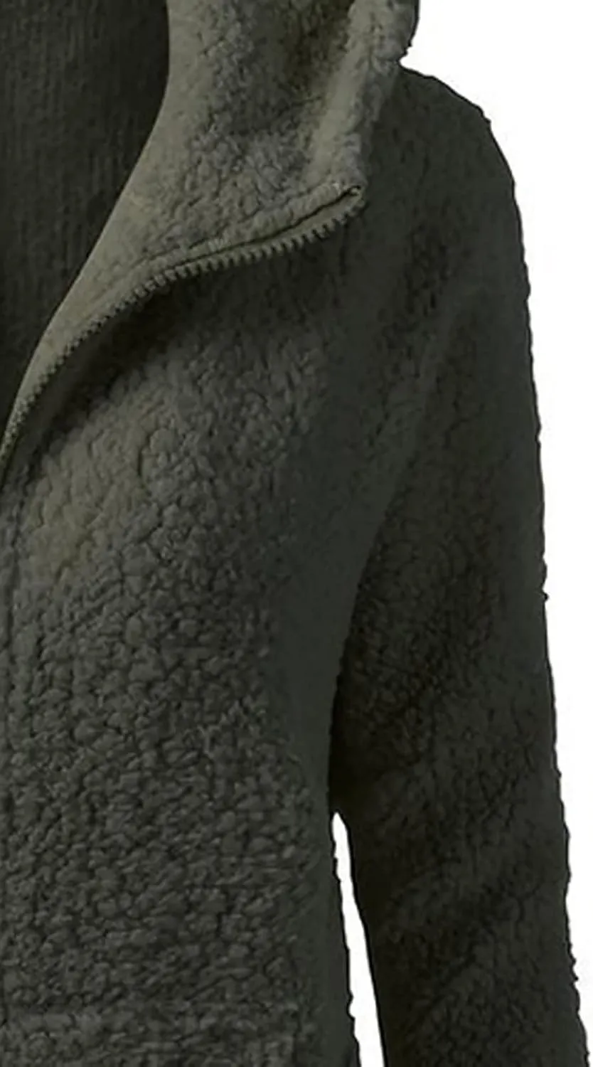 Womens 2023 Winter Long Sleeve Sherpa Jackets Warm Fuzzy Fleece Full Zip Hoodie Coats Plus Size Outerwear with Pockets