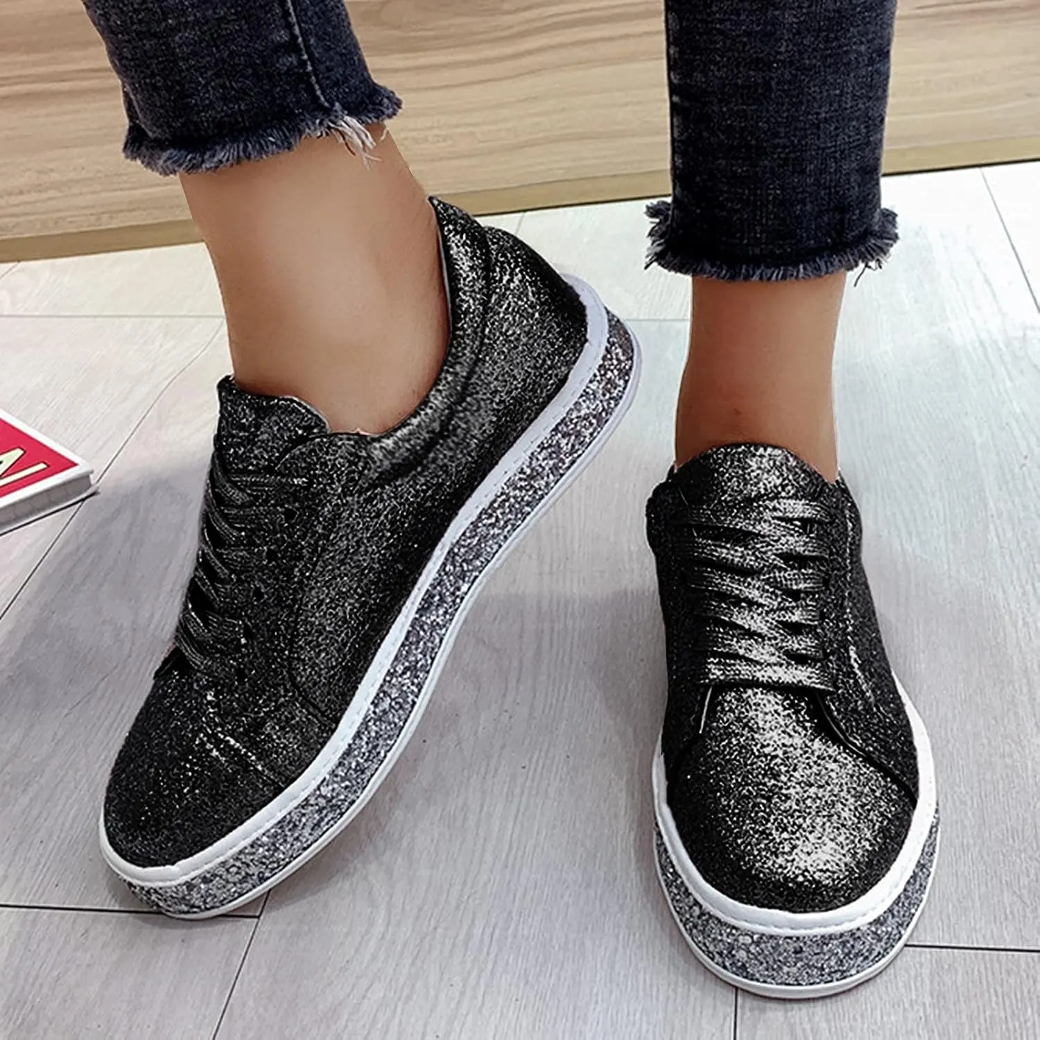 Womens All Black Platform Sneakers Walking Shoes Women Comfort Travel Sneakers Slip Ons for Women Black and Pink Womens Fashion Sneakers Size 10.5 Zapatos para Mujeres