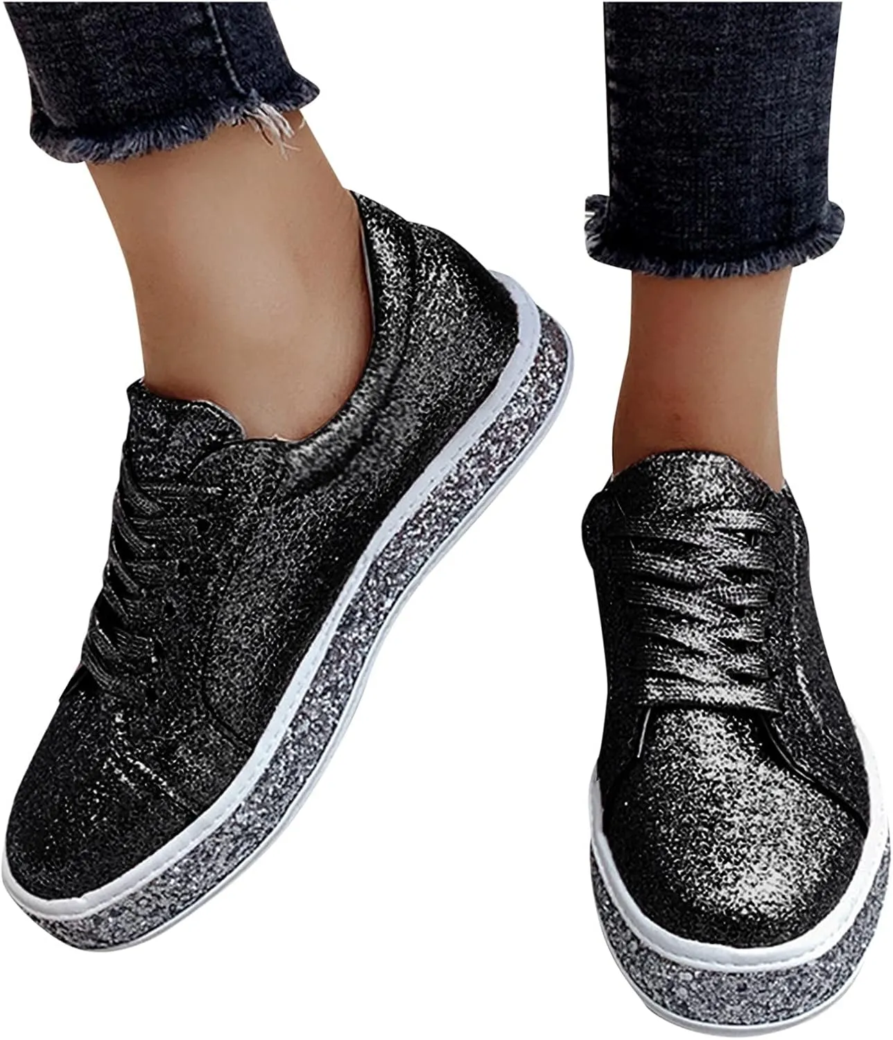 Womens All Black Platform Sneakers Walking Shoes Women Comfort Travel Sneakers Slip Ons for Women Black and Pink Womens Fashion Sneakers Size 10.5 Zapatos para Mujeres