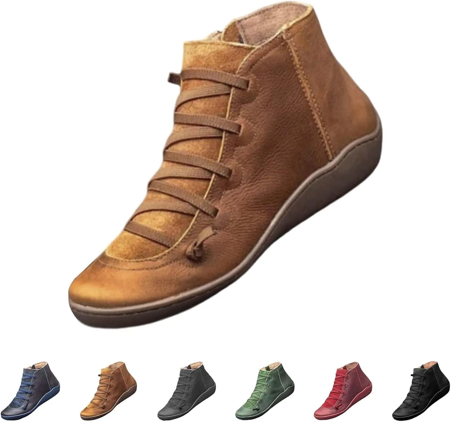 Women's Arch Support Ankle Boots Low Heel Flat Boots Women Vintage Casual Short Boots Fall Fashion Shoes 2024