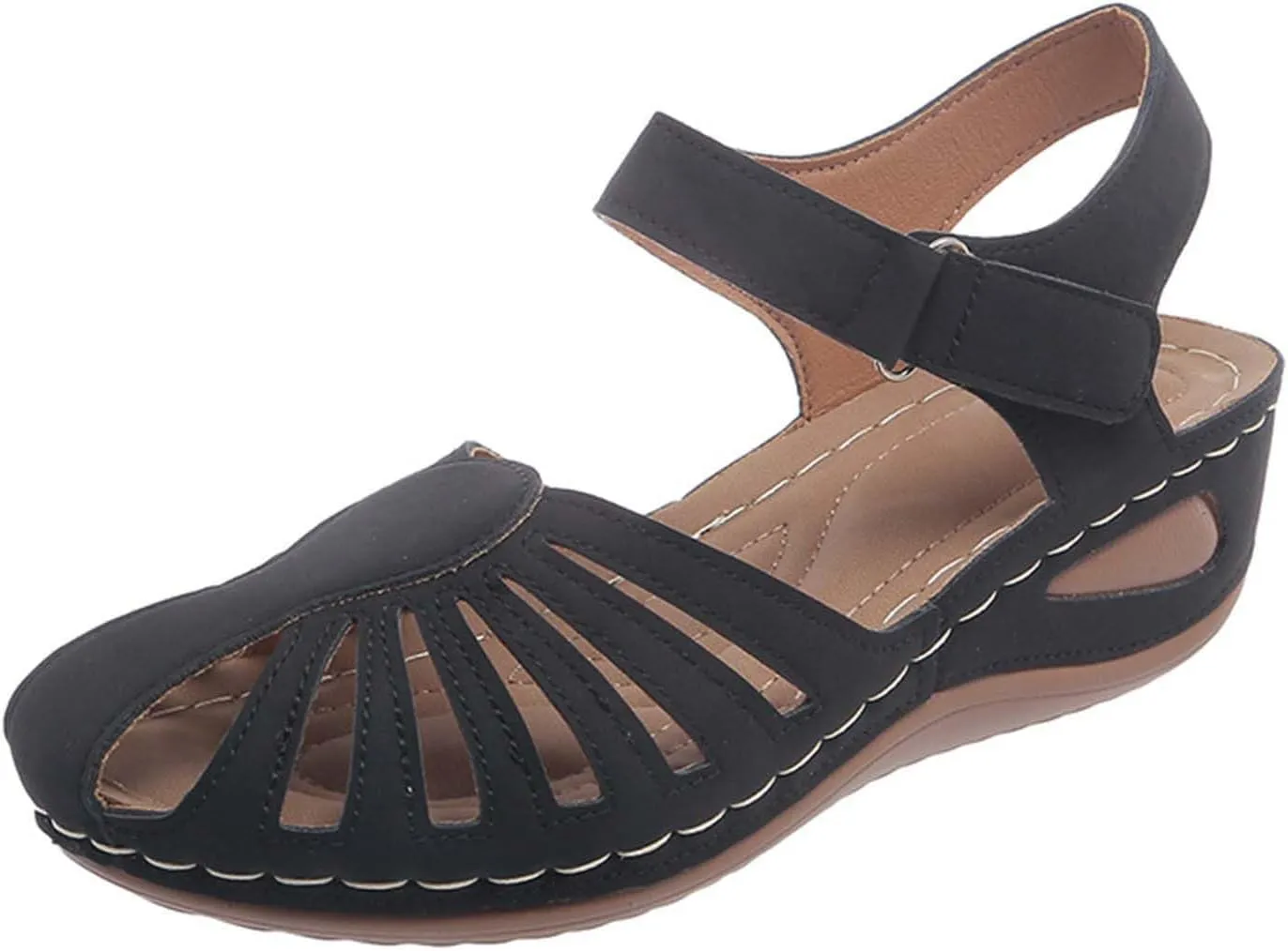 Women's Arch-Support Orthopedic Sandals Closed Toe Hollow Out Strap Ankle Trending Comfort Sandal Shoes for Vacation
