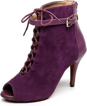 Women's Ballroom Dance Shoes Latin Salsa Dancing Shoes Cross Strap High Heels Performance Dance Boots