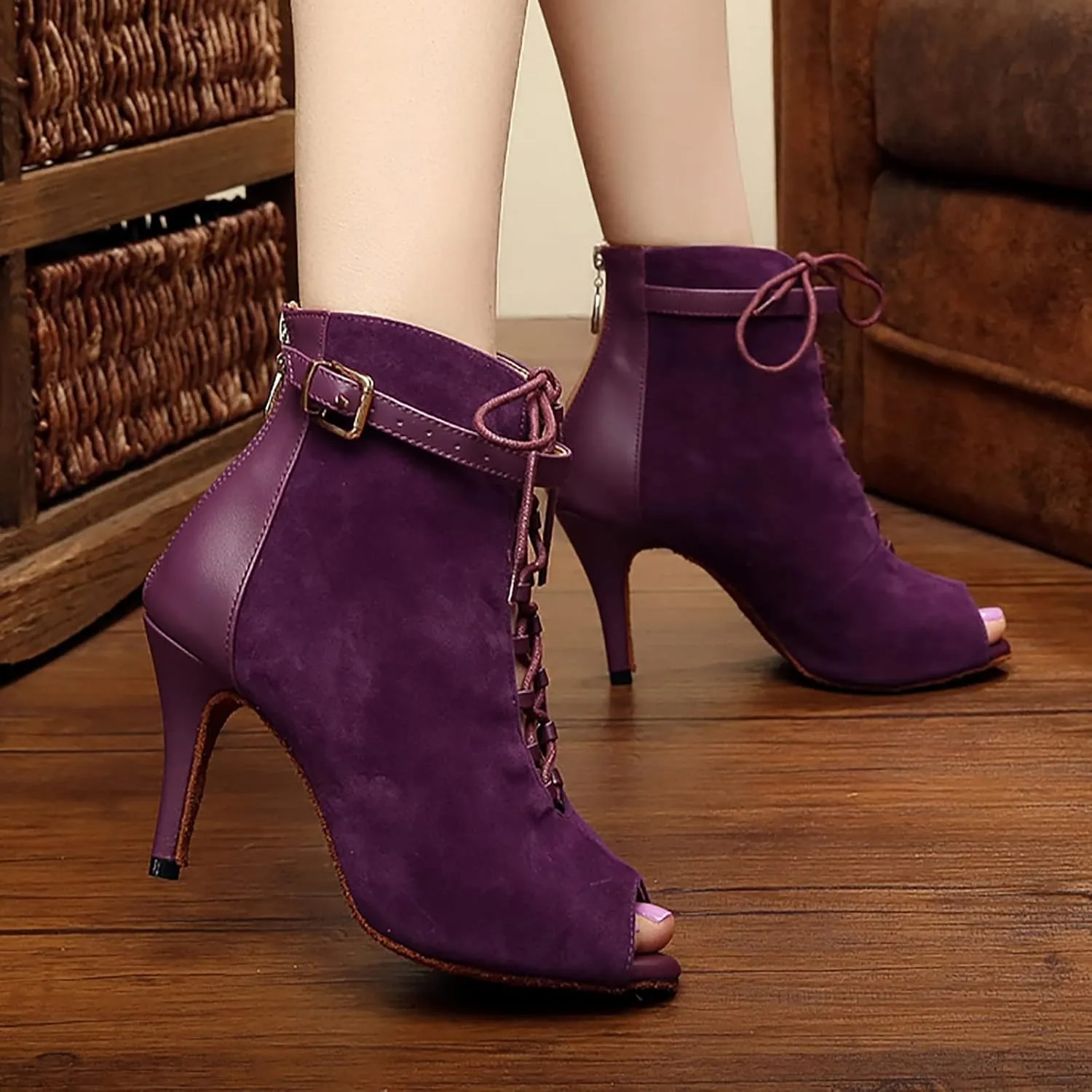 Women's Ballroom Dance Shoes Latin Salsa Dancing Shoes Cross Strap High Heels Performance Dance Boots