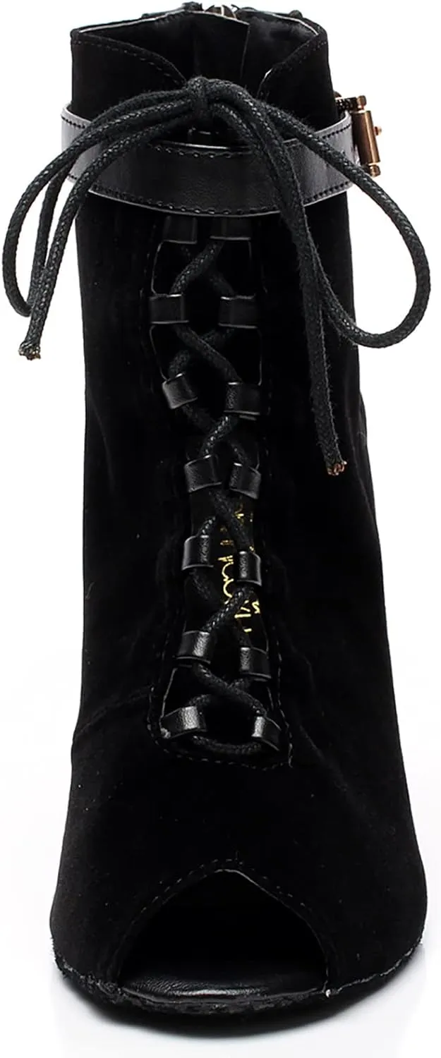 Women's Ballroom Dance Shoes Latin Salsa Dancing Shoes Cross Strap High Heels Performance Dance Boots