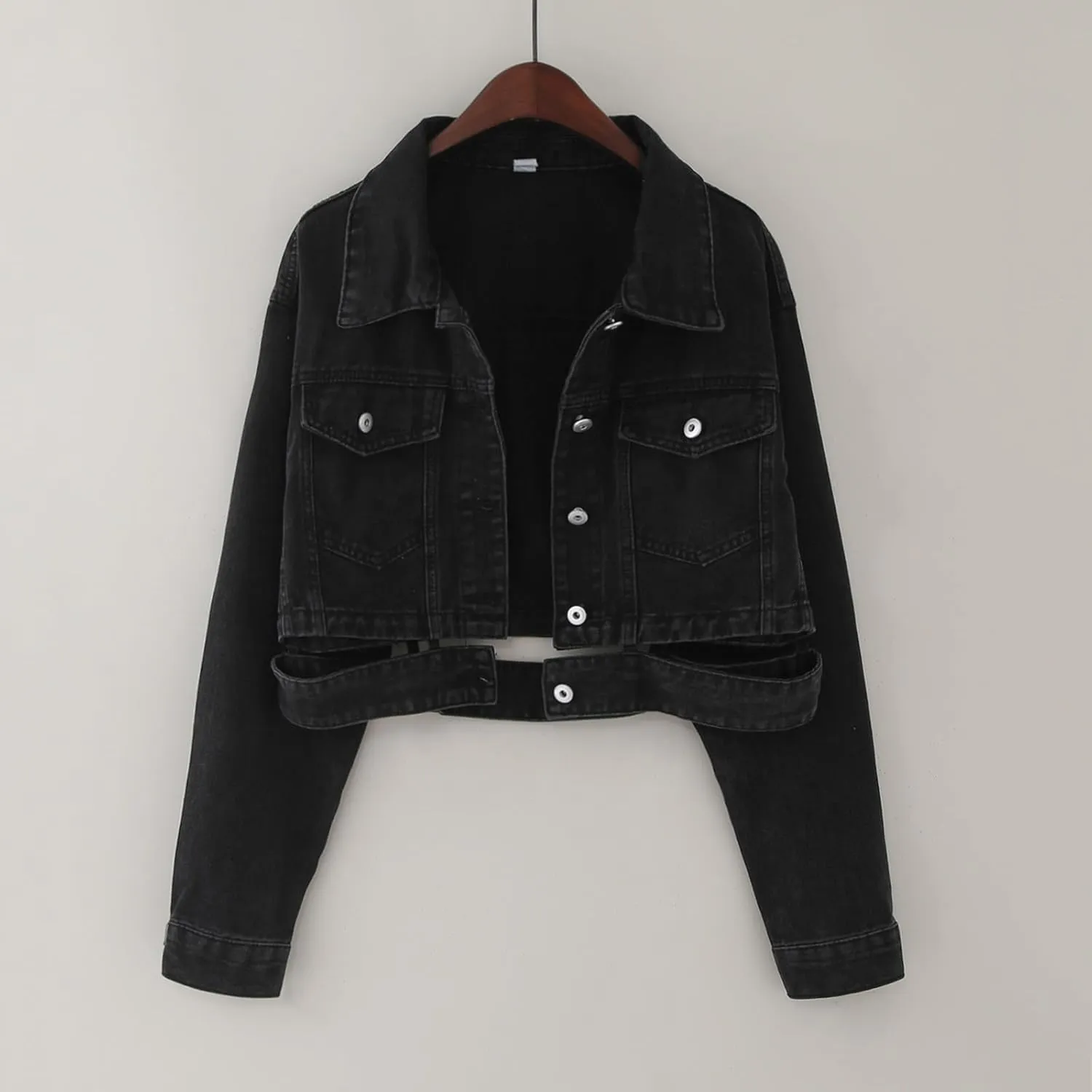 Womens Cropped Denim Jackets Trendy Button Up Shacket Fall Spring Long Sleeve Jean Coats Retro Petite Denim Coat