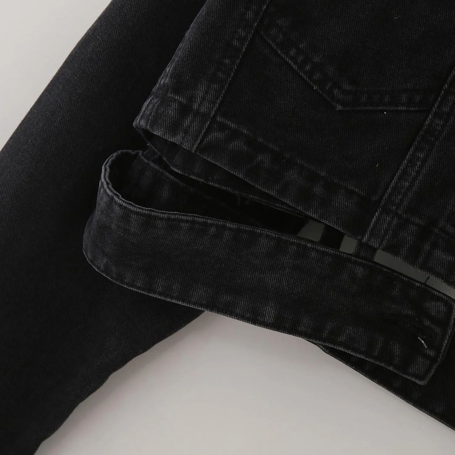 Womens Cropped Denim Jackets Trendy Button Up Shacket Fall Spring Long Sleeve Jean Coats Retro Petite Denim Coat