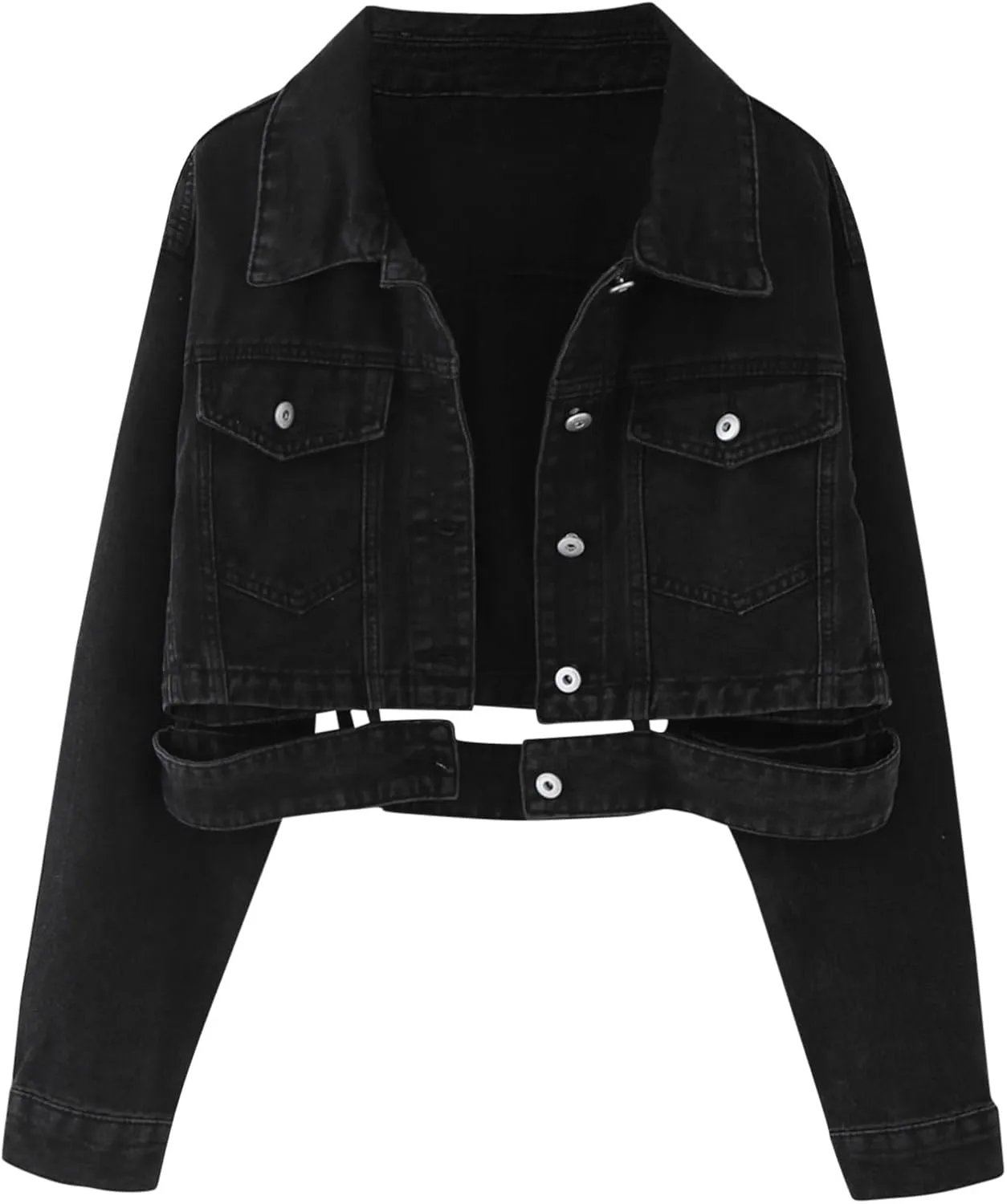 Womens Cropped Denim Jackets Trendy Button Up Shacket Fall Spring Long Sleeve Jean Coats Retro Petite Denim Coat