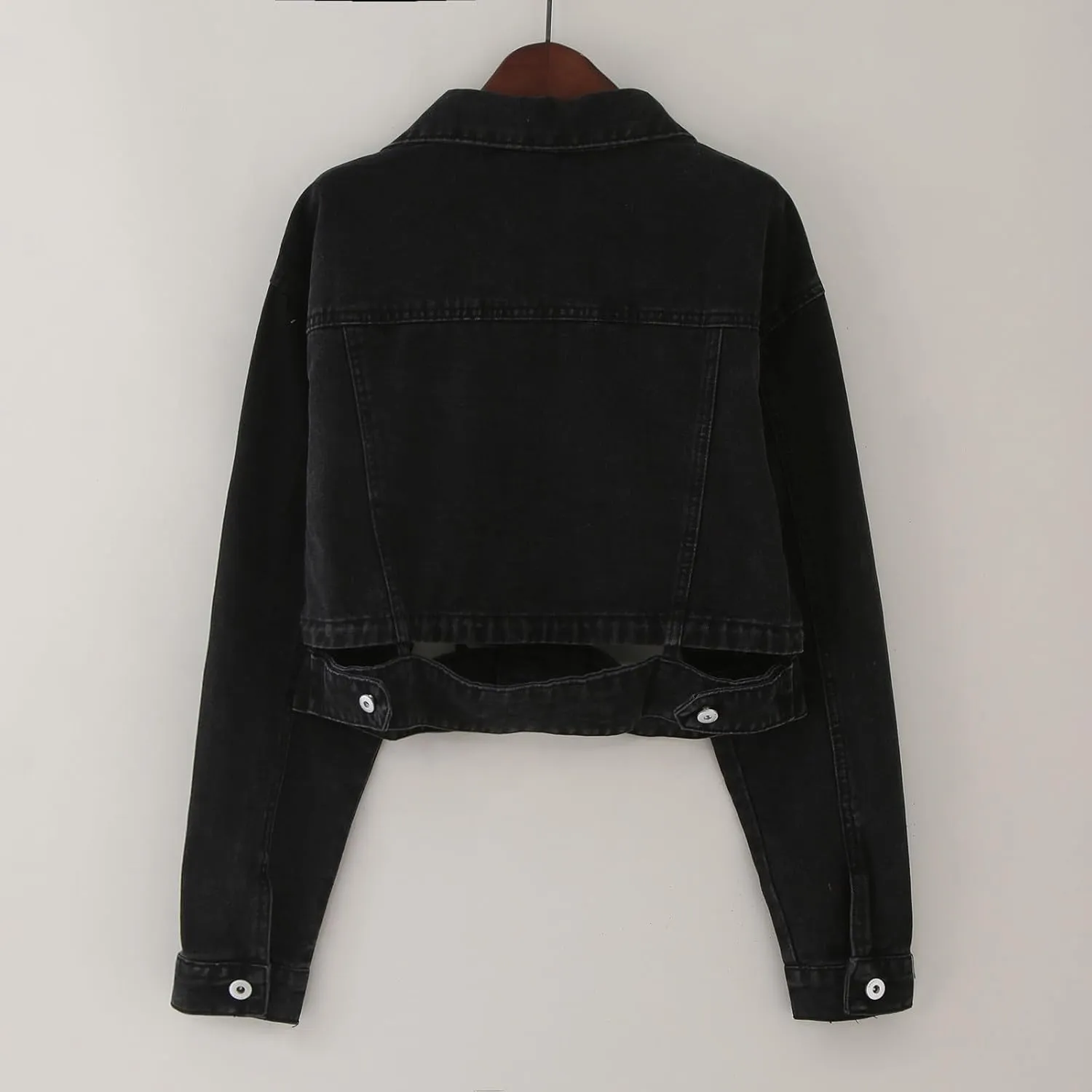 Womens Cropped Denim Jackets Trendy Button Up Shacket Fall Spring Long Sleeve Jean Coats Retro Petite Denim Coat