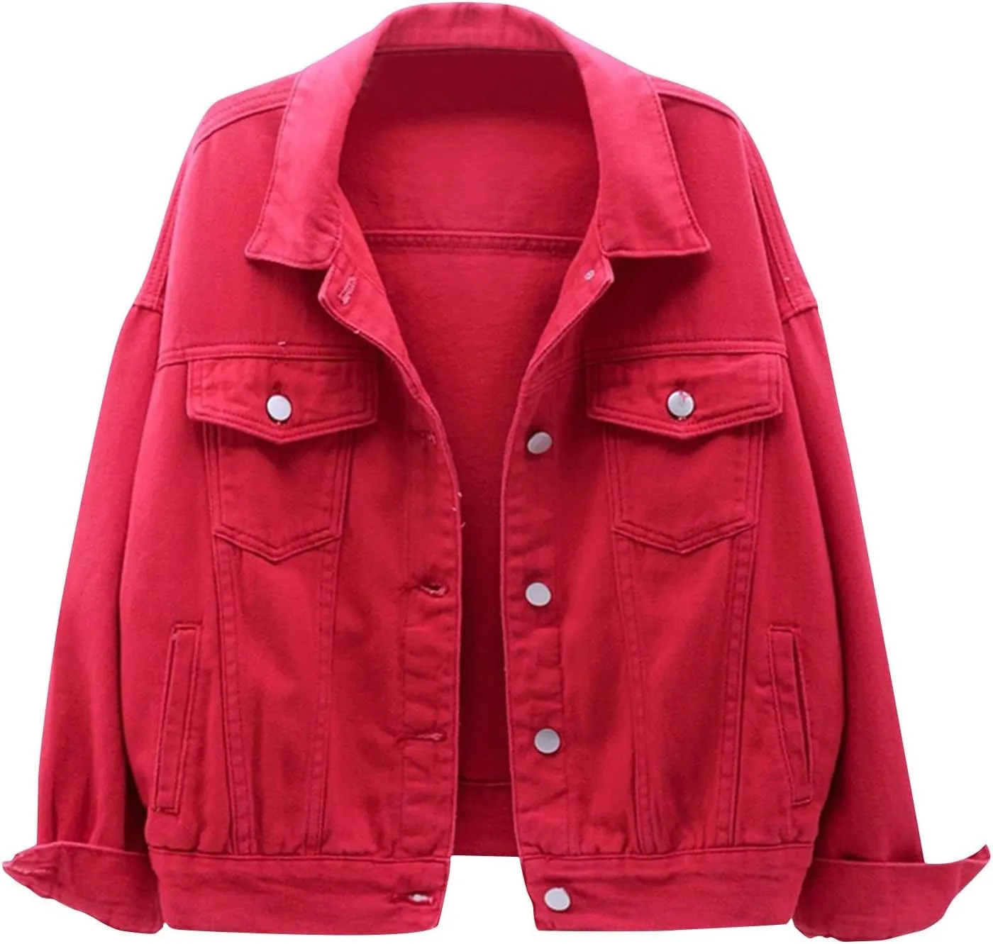 Womens Cropped Denim Jackets Trendy Button Up Shacket Fall Spring Long Sleeve Jean Coats Retro Petite Denim Coat