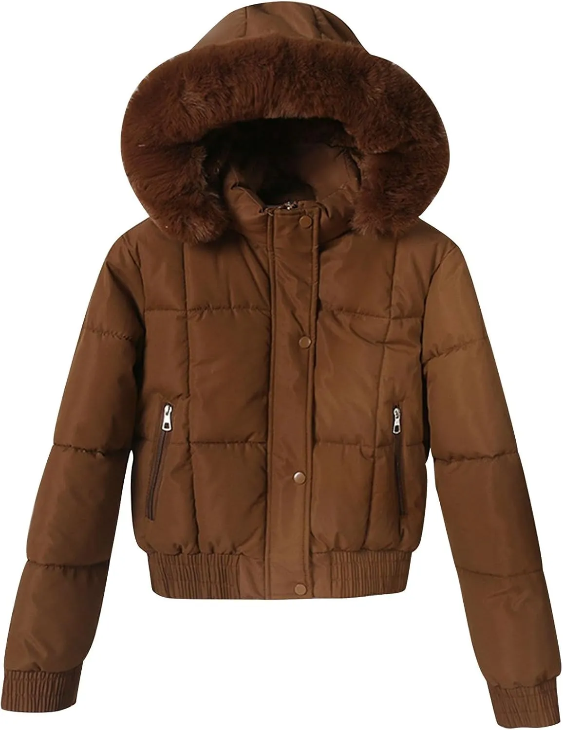 Womens Cropped Puffer Jackets with Faux Fur Hood Thicken Down Coats Quilted Jackets Winter Short Warm Coats Outerwear