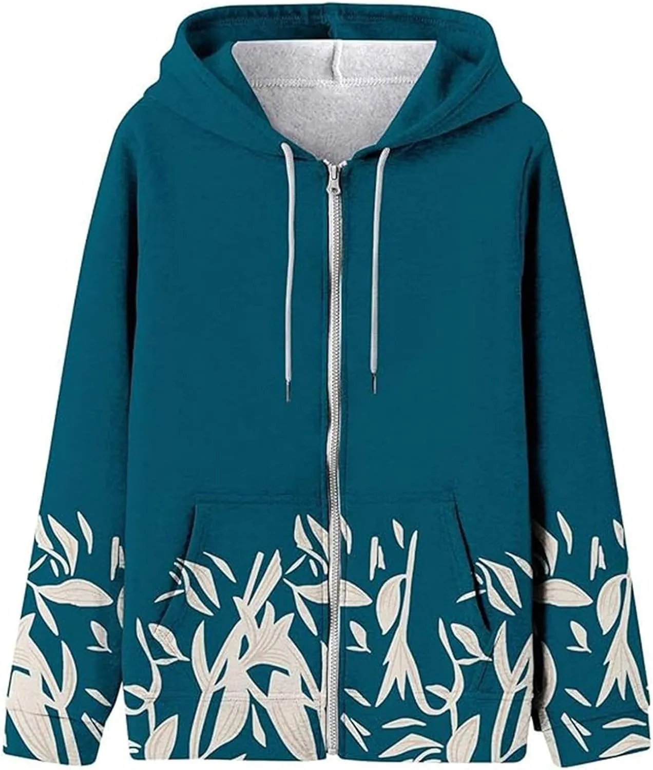 Women's Drawstring Long Sleeve Hoodies Zip Up Sweatshirt Full-Zip Fleece Hoodie Available In Large and Tall Sizes