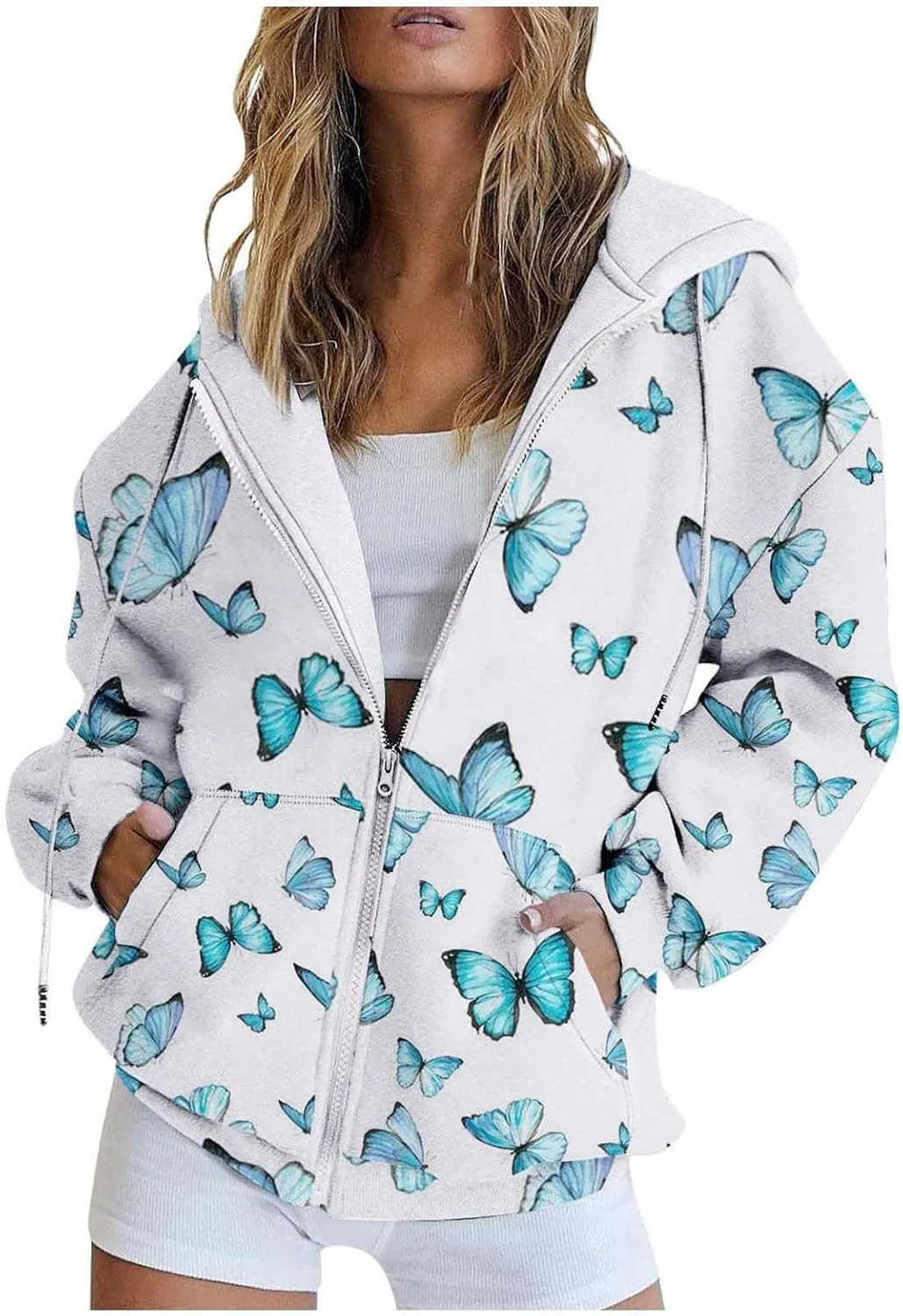 Women's Drawstring Long Sleeve Hoodies Zip Up Sweatshirt Full-Zip Fleece Hoodie Available In Large and Tall Sizes