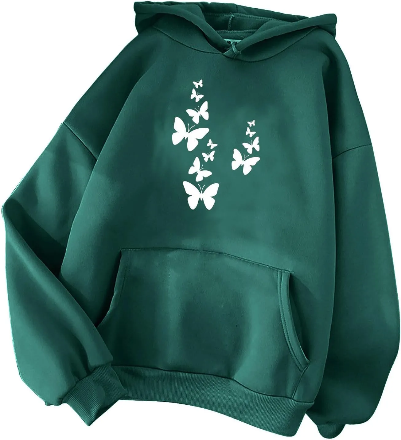 Womens Fashion Sweatshirt 2023 Long Sleeve Butterfly Graphic Drawstring Cute Pullover Hoodies Slim Casual Shirts with Pocket