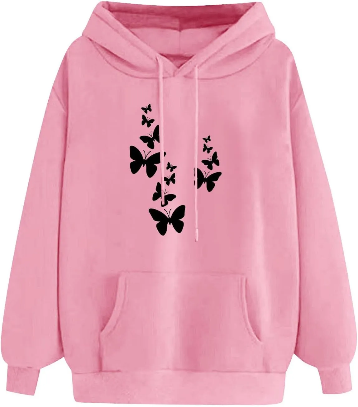 Womens Fashion Sweatshirt 2023 Long Sleeve Butterfly Graphic Drawstring Cute Pullover Hoodies Slim Casual Shirts with Pocket