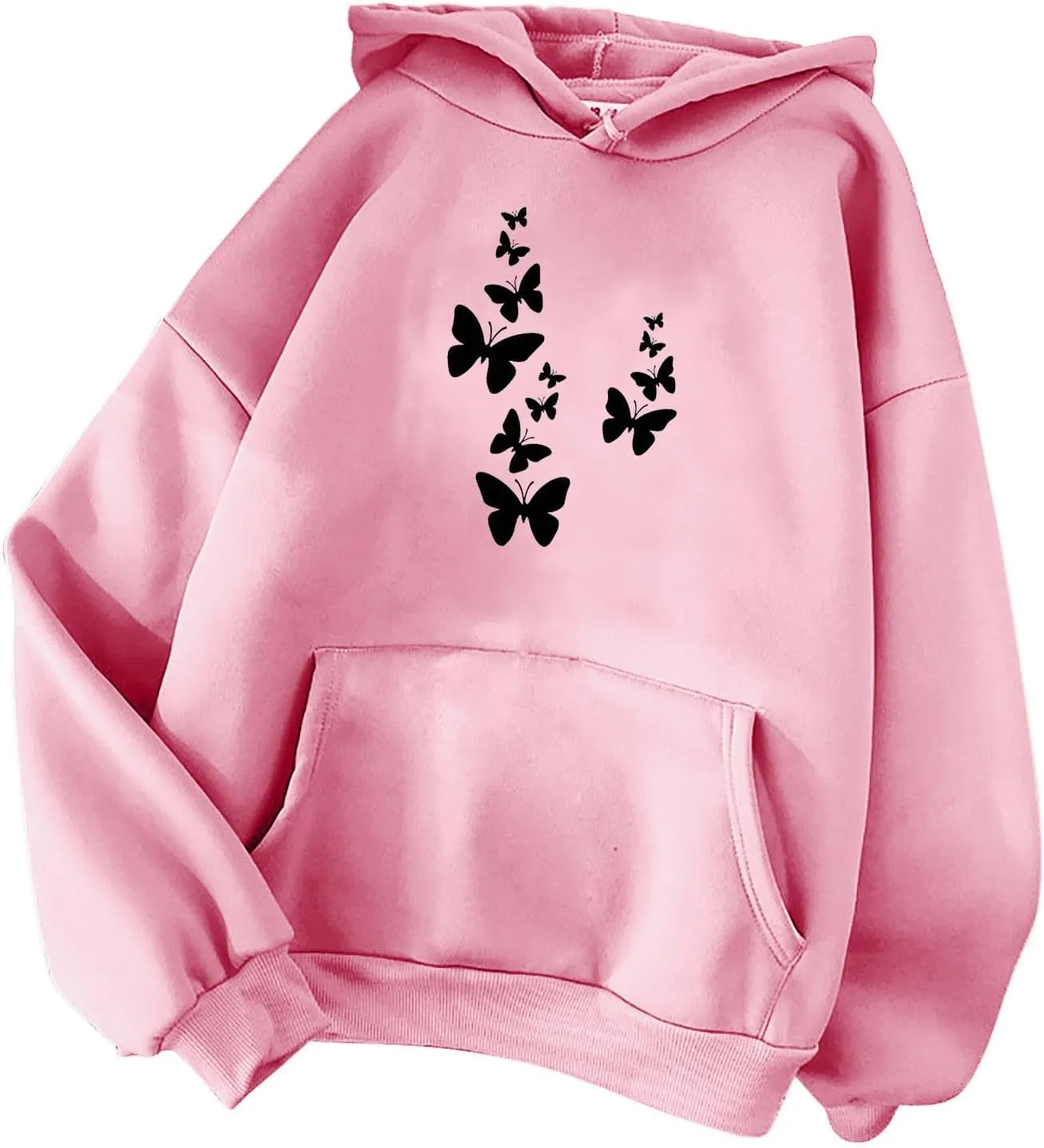 Womens Fashion Sweatshirt 2023 Long Sleeve Butterfly Graphic Drawstring Cute Pullover Hoodies Slim Casual Shirts with Pocket