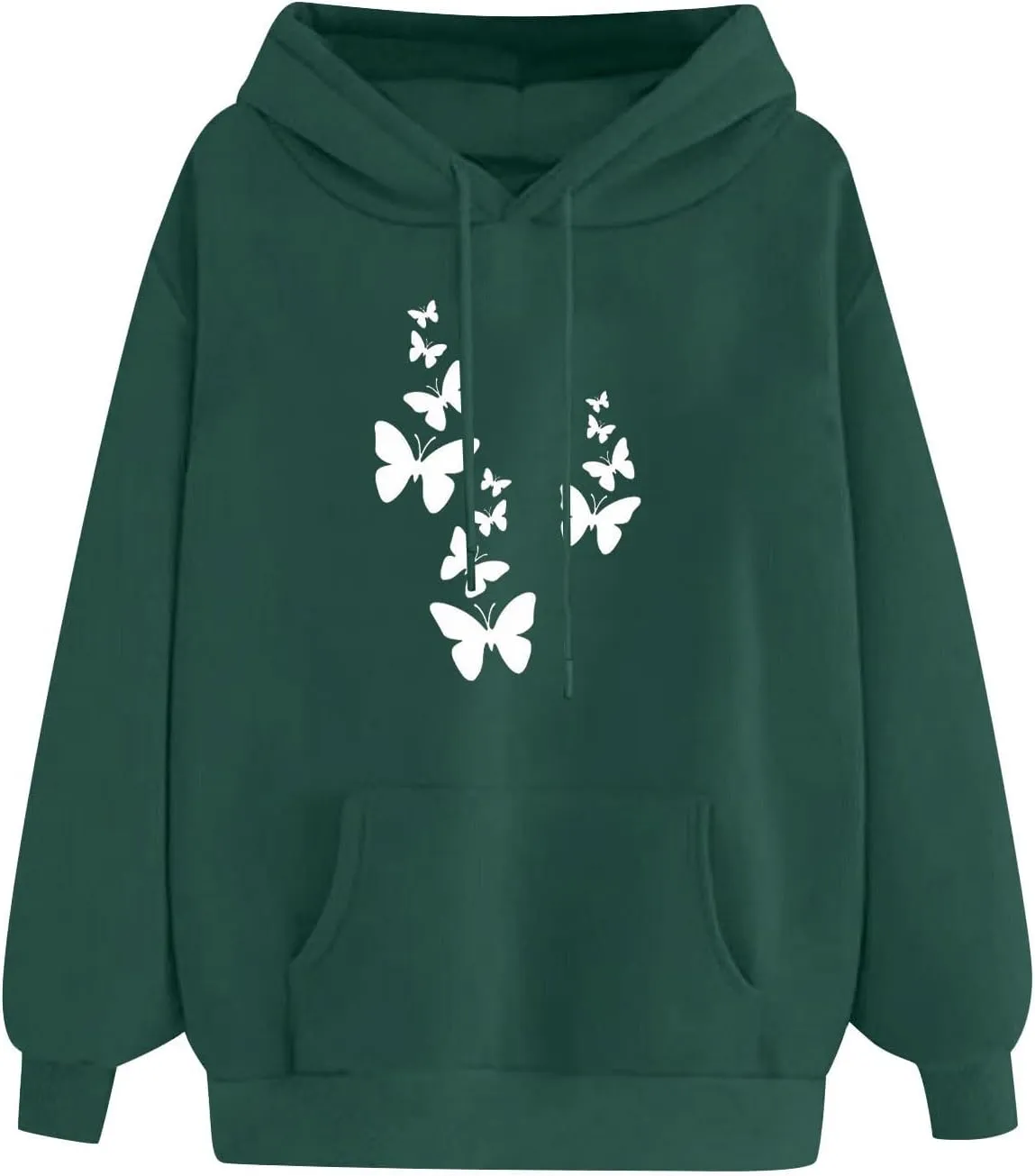 Womens Fashion Sweatshirt 2023 Long Sleeve Butterfly Graphic Drawstring Cute Pullover Hoodies Slim Casual Shirts with Pocket