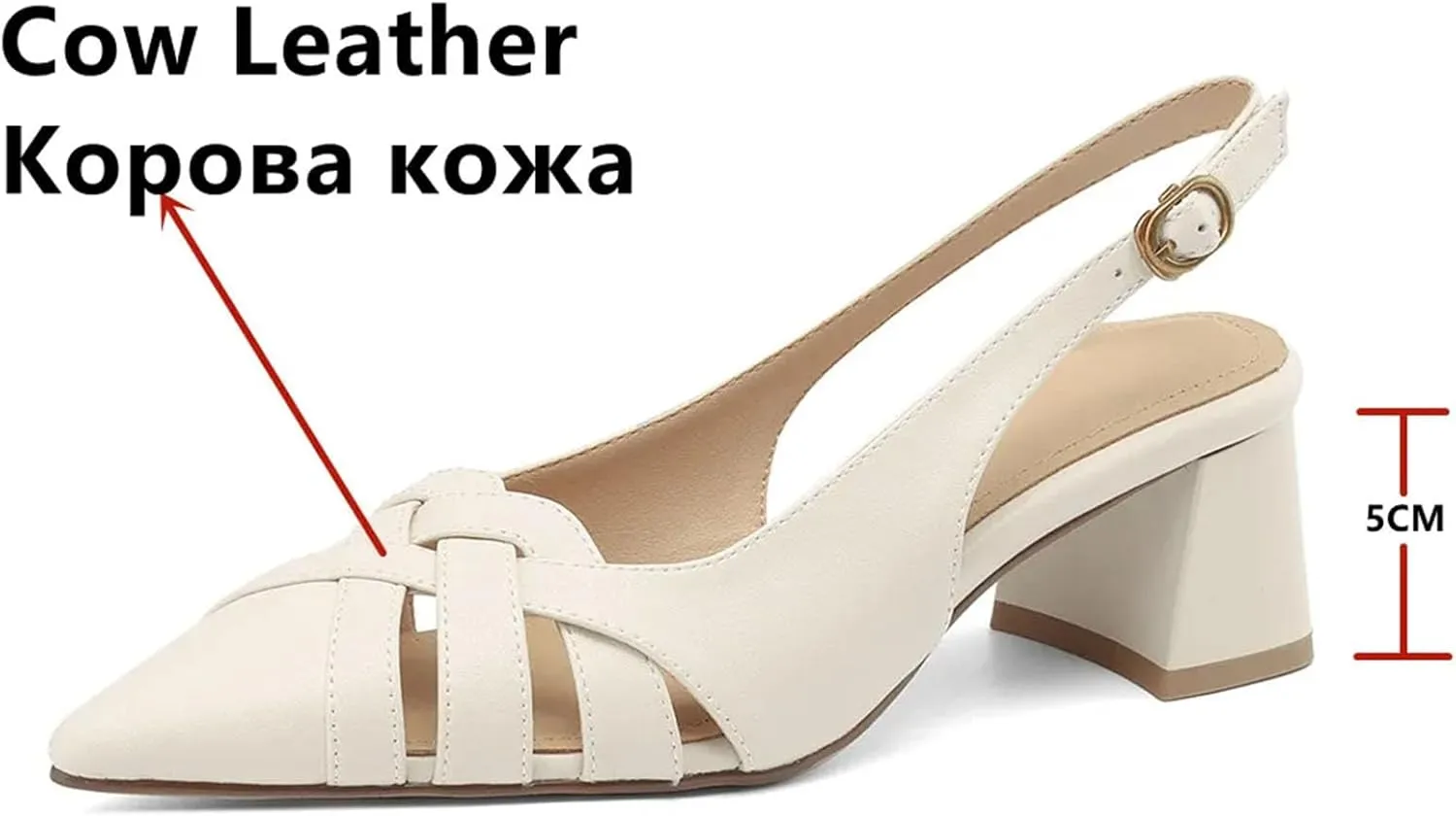 Women's Genuine Leather Pointed Toe Sandals - Thick Heels Hollow Slingbacks, Spring Summer Office