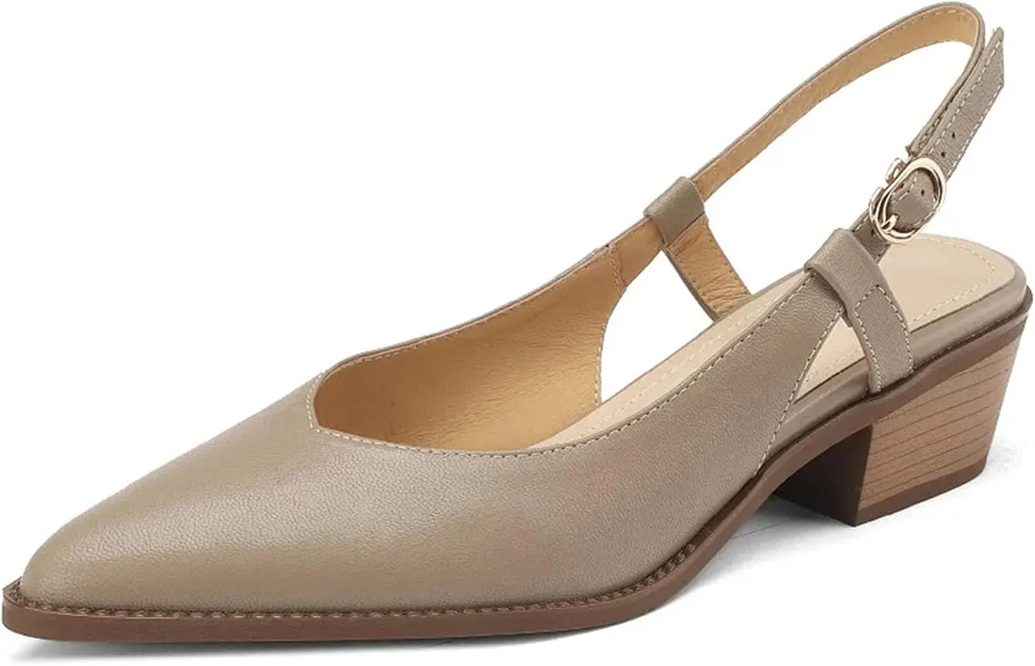 Women's Genuine Leather Pointed Toe Sandals - Thick Heels, Spring Summer Fashion, Office Concise Slingbacks