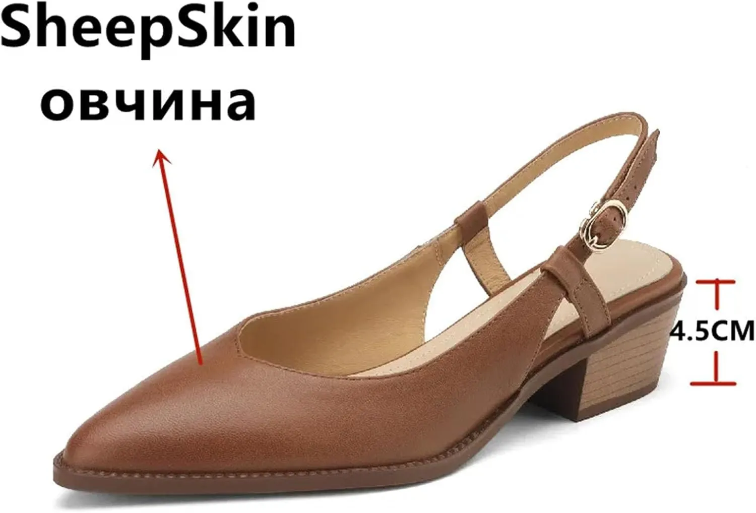 Women's Genuine Leather Pointed Toe Sandals - Thick Heels, Spring Summer Fashion, Office Concise Slingbacks