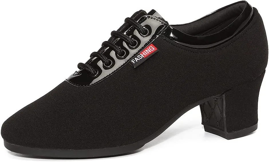 Women's Lace up Ballroom Practice Latin Shoes Closed Toe Black Tango Teaching Dance Shoes,Model-601