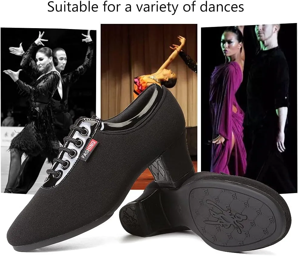 Women's Lace up Ballroom Practice Latin Shoes Closed Toe Black Tango Teaching Dance Shoes,Model-601