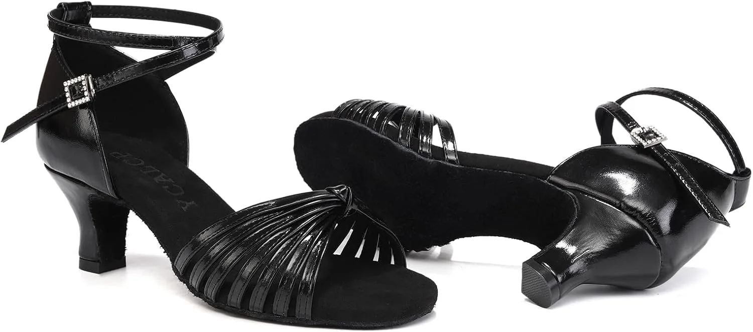 Women's Latin Dance Shoes Satin Open Toe Professional Practice Ballroom Salsa Dancing Shoes 5cm Heel