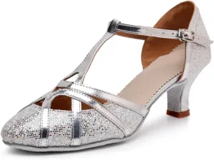 Women's Modern Heels Shoes Salsa Tango Ballroom Latin Party Dance Shoes Sequin Hollow Wedding High Heel(Silver7.5cm,36)
