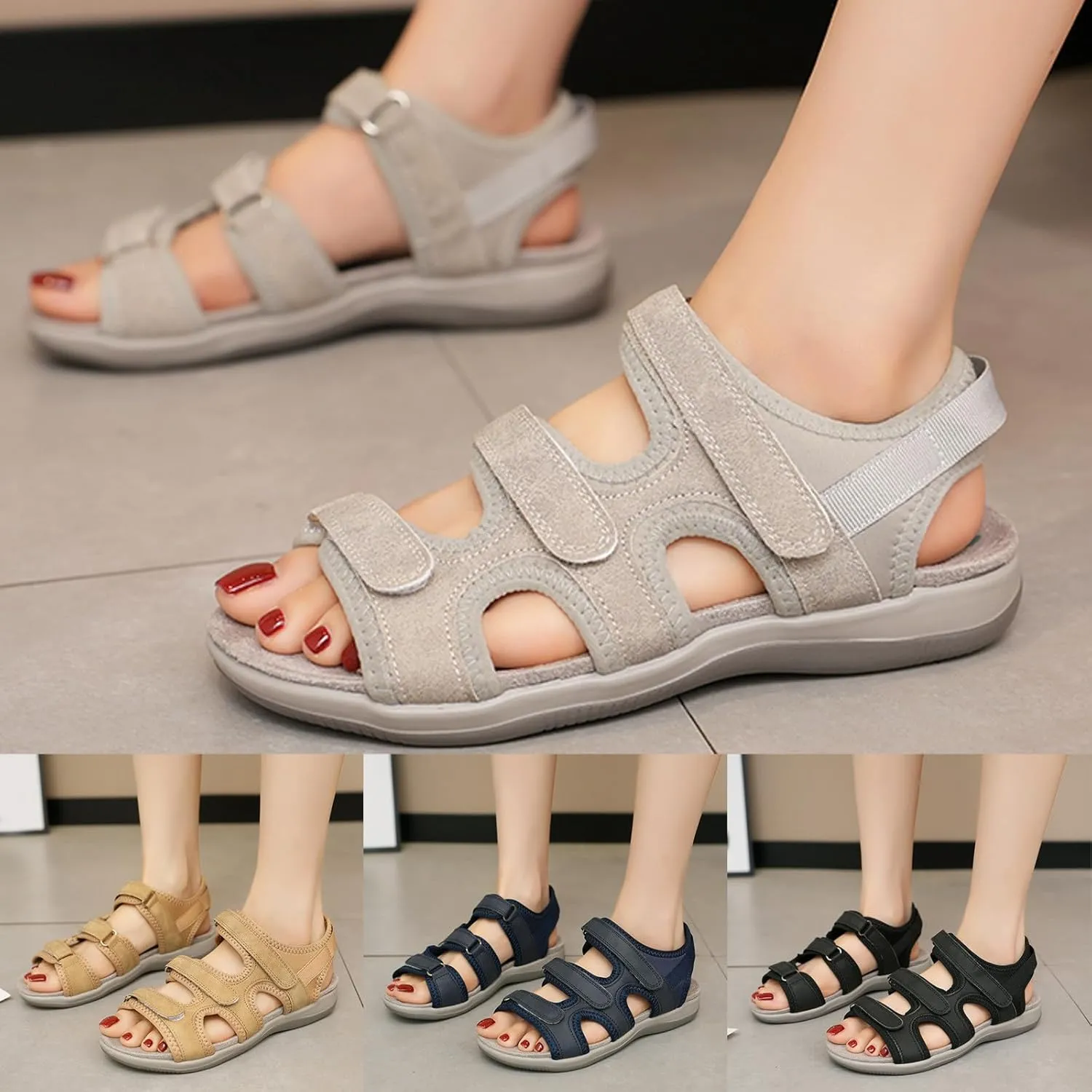 Women's Orthopedic Wide Sandals Strappy Arch Support Flat Sandals Dressy Summer Comfortable Platform Wedge Sandals Shoes