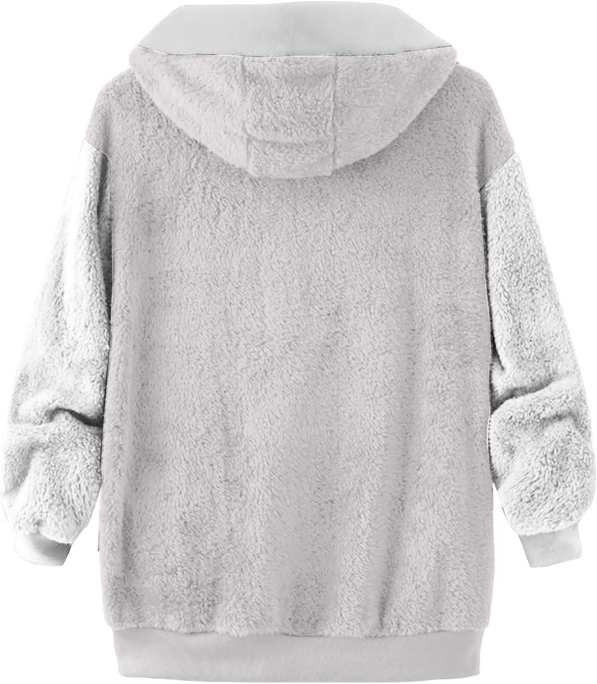Women's Patchwork Fuzzy Jackets Cozy Fleece Plush Coats Loose Hooded Zip Up Hoodies Outerwear Zipper Sweatshirt