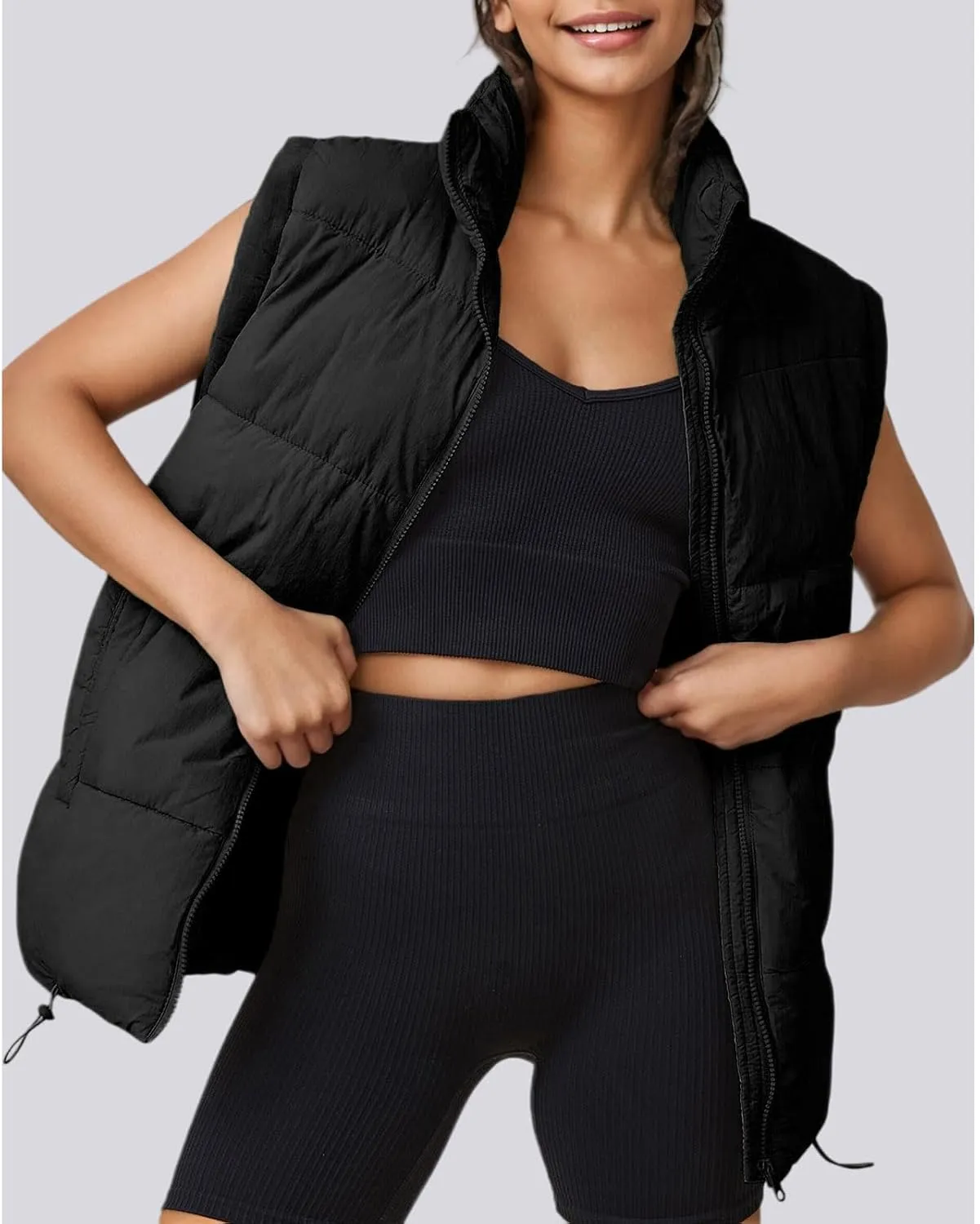 Womens Puffer Vest Lightweight Stand Collar Sleeveless Down Jacket Casual Zip Up Winter Warm Coat with Pockets