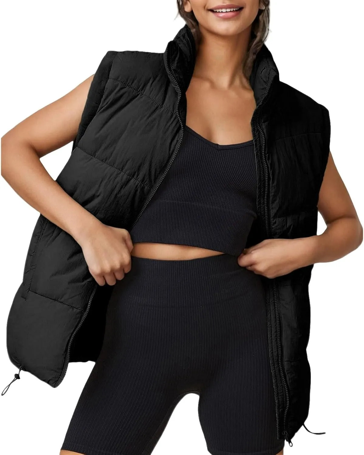 Womens Puffer Vest Lightweight Stand Collar Sleeveless Down Jacket Casual Zip Up Winter Warm Coat with Pockets