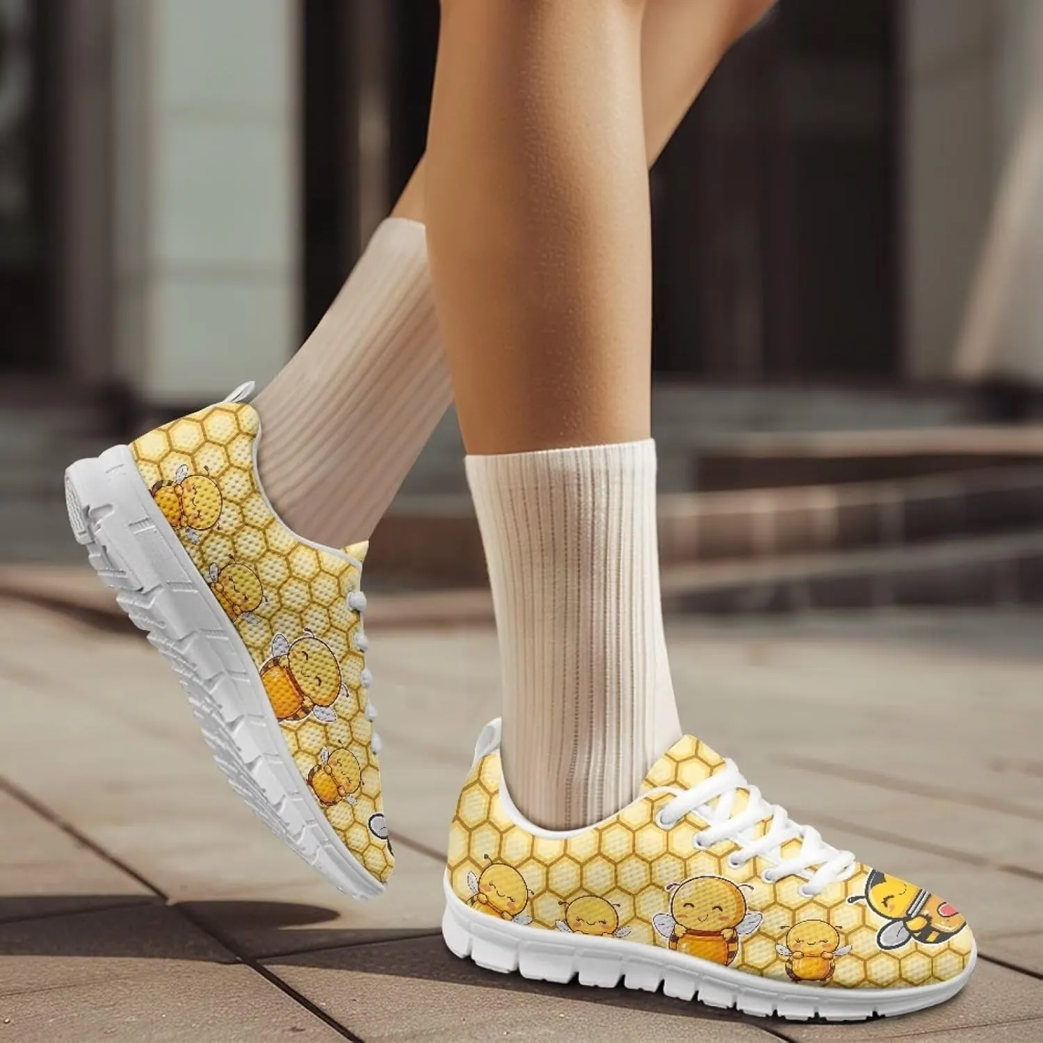 Women's Running Shoes Lightweight Non Slip Sports Tennis Shoes Breathable Mesh Athletic Sneakers Walking Shoe White Sole US 5-12