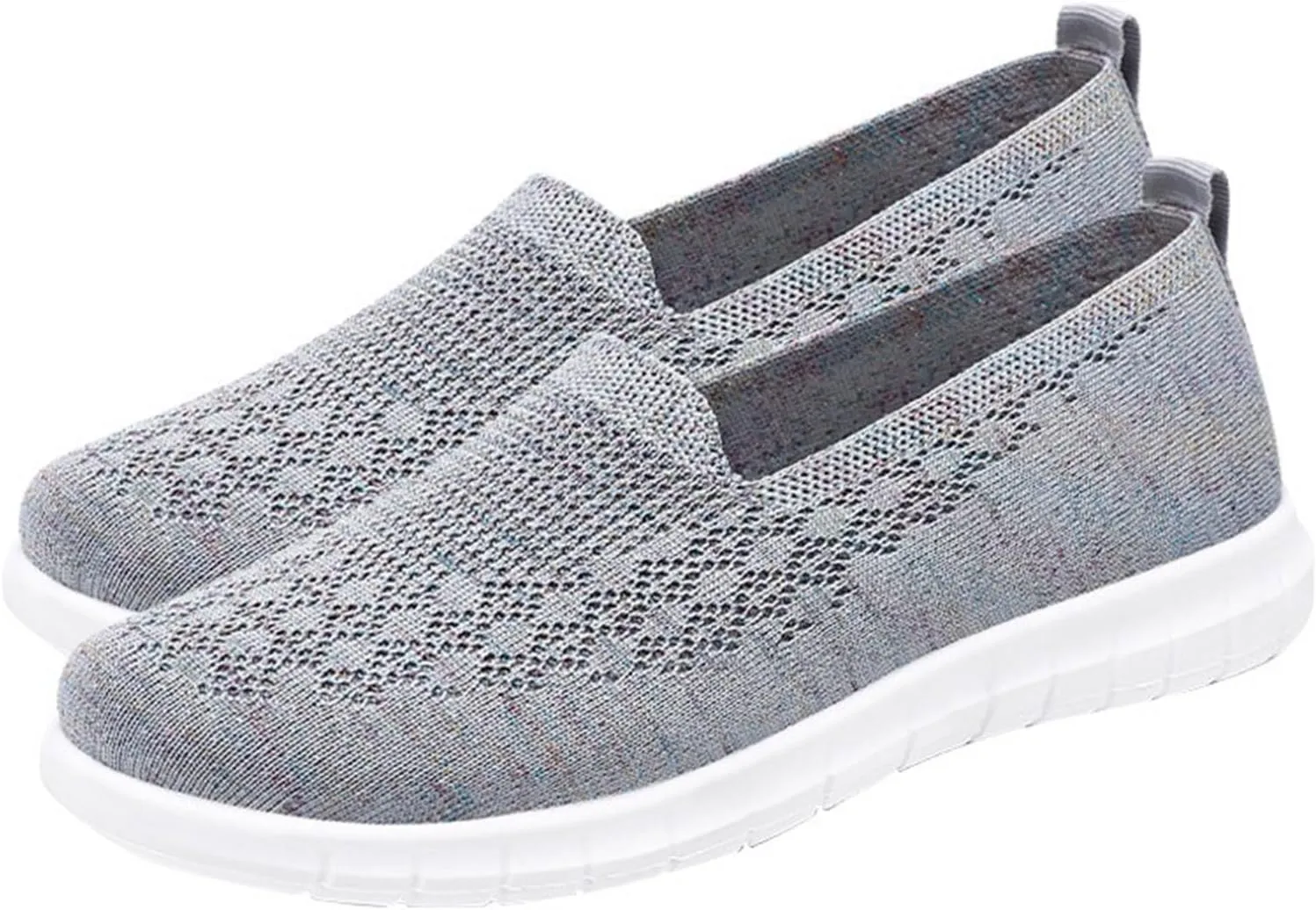 Women's Slip-on Open Back Shoes Comfortable Low Black Loafers Breathable Mesh Sports Trainers Casual Walking Shoes Outdoor Fitness Footwear (6 UK Gray)